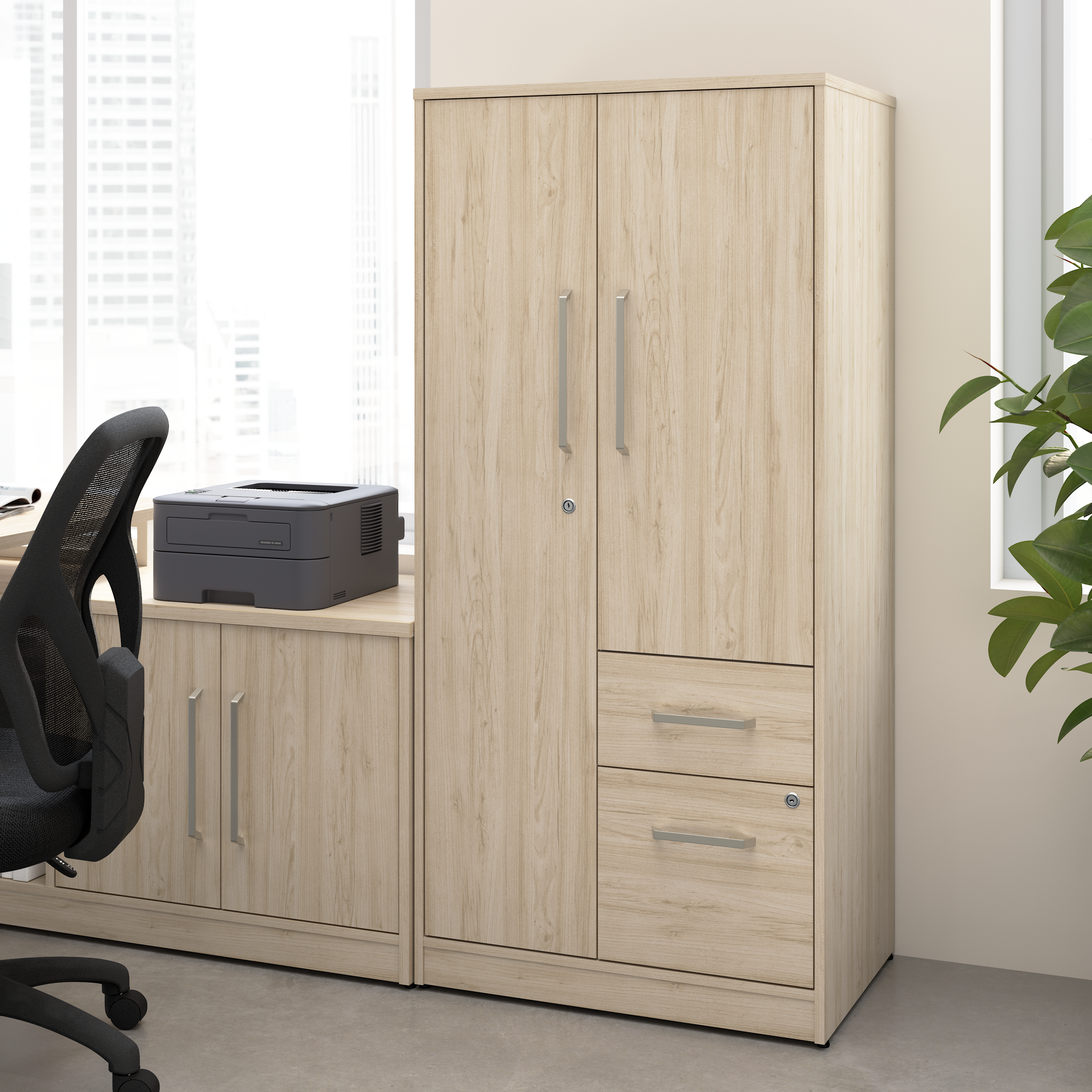 Shop Bush Business Furniture Vista Wardrobe Cabinet with Drawers 01 VSS130NEK #color_natural elm