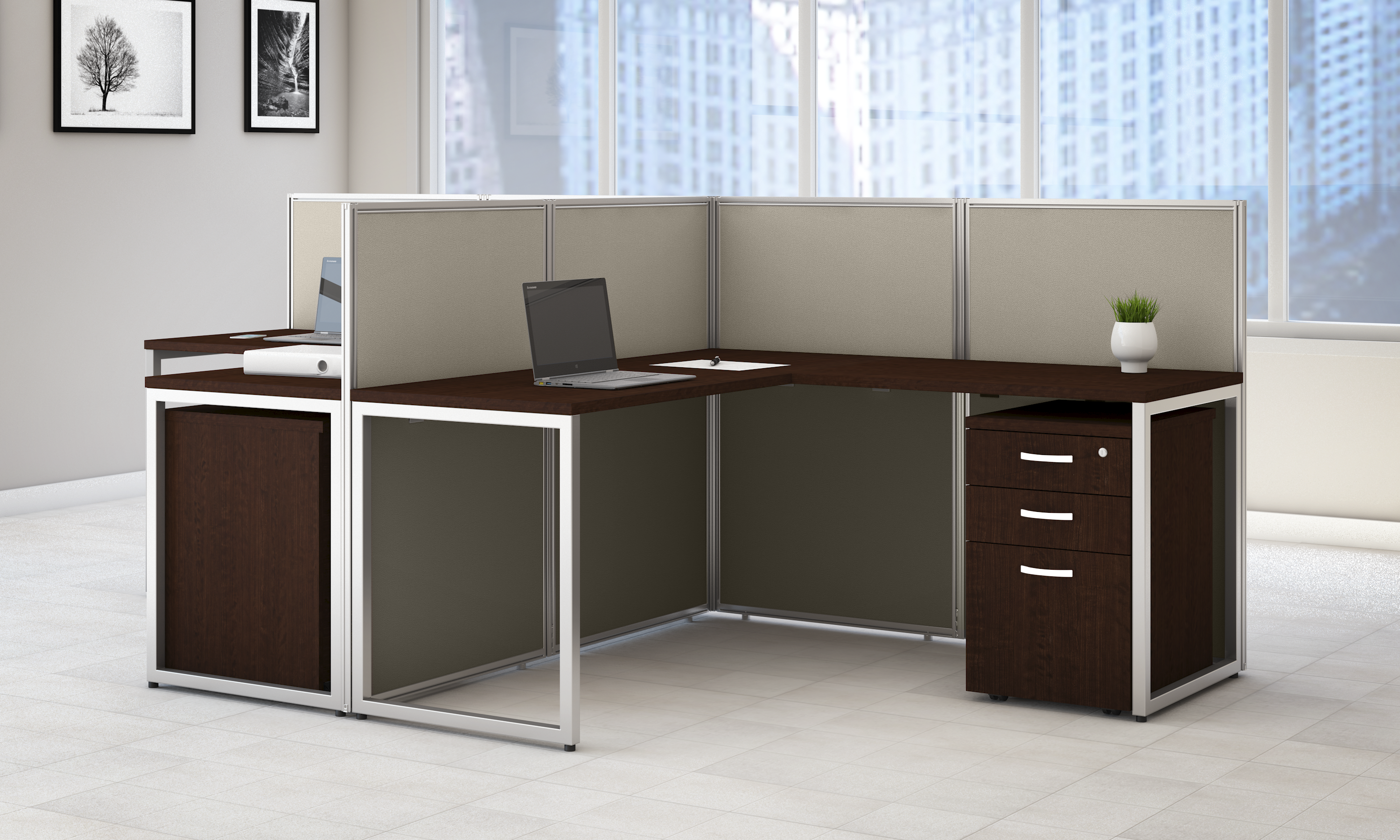 Shop Bush Business Furniture Easy Office 60W Cubicle Desk Workstation with 45H Closed Panels 05 EOD260MR-03K #color_mocha cherry