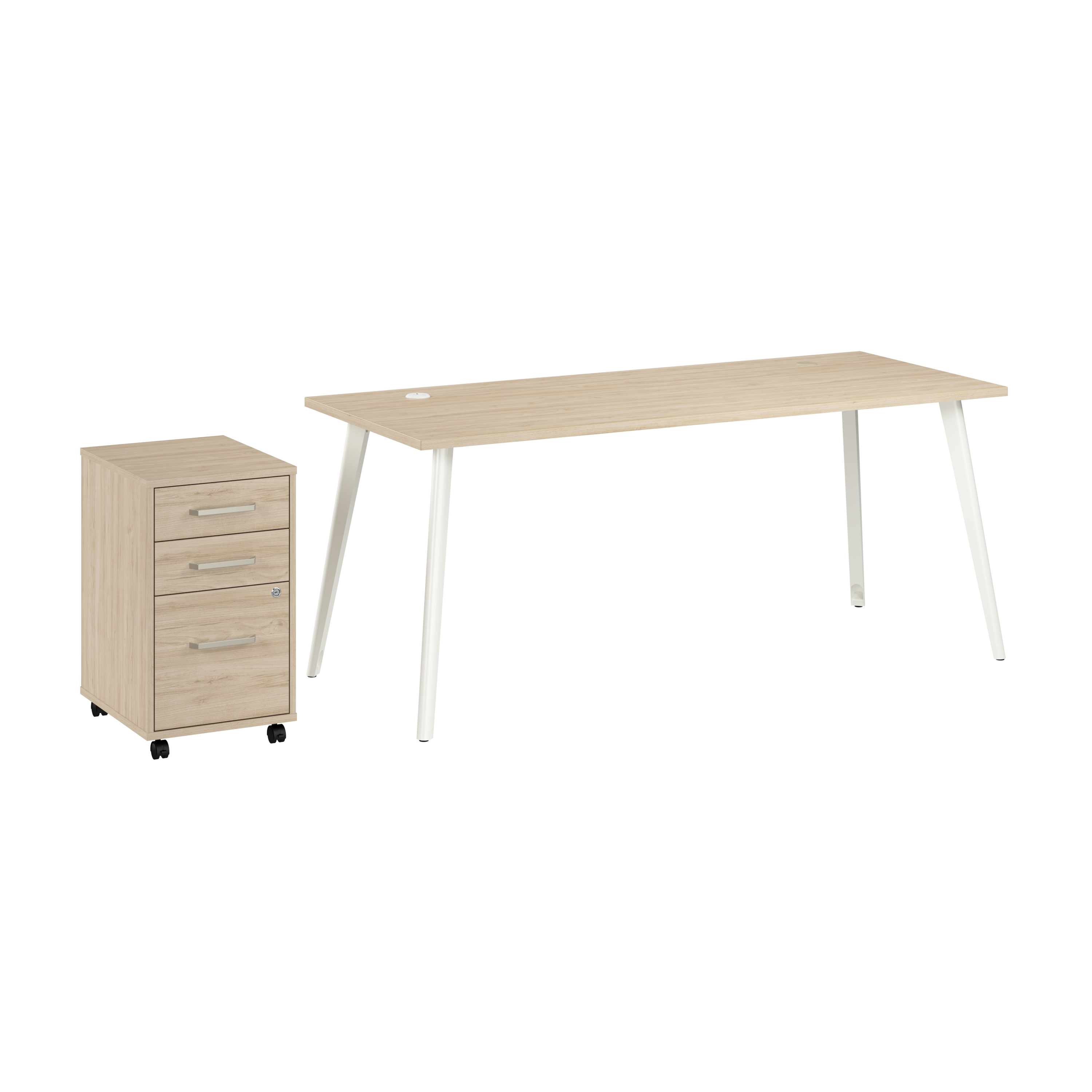 Shop Bush Business Furniture Vista 72W Desk with Splayed Metal Legs and 3 Drawer Mobile File Cabinet 02 VST001NESU #color_natural elm