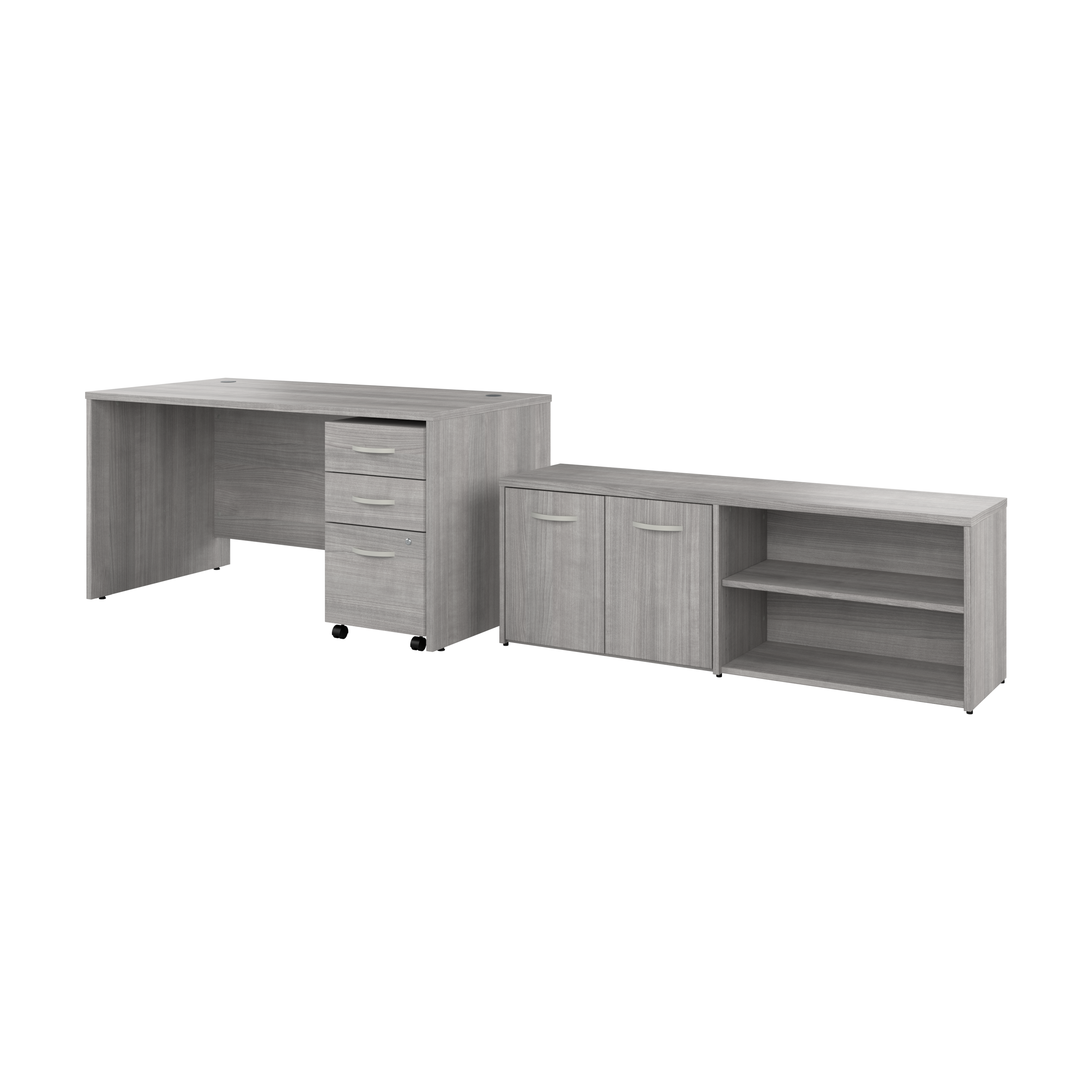 Shop Bush Business Furniture Studio C 60W x 30D Office Desk with Storage Return and Mobile File Cabinet 02 STC042PGSU #color_platinum gray