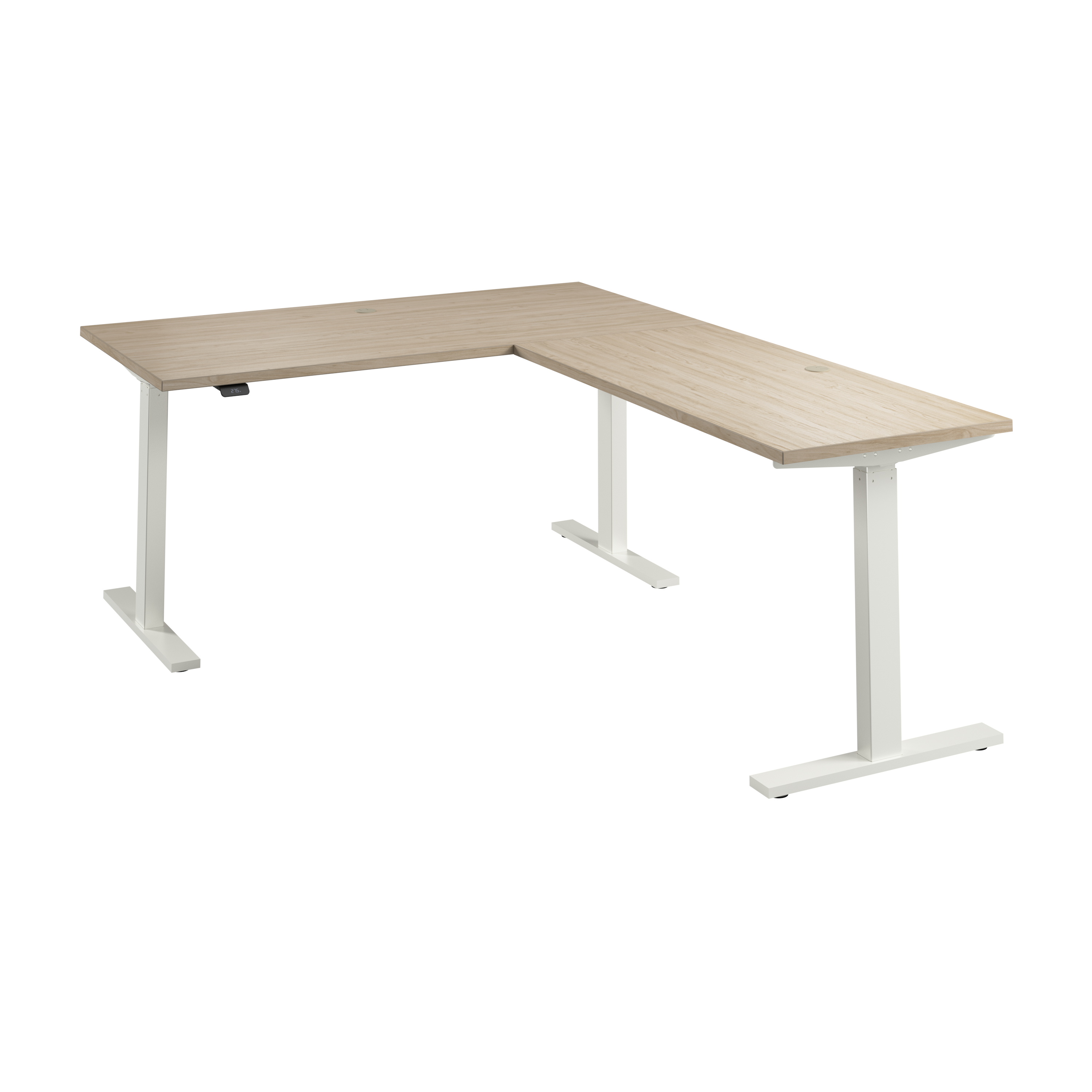 Shop Bush Business Furniture Move 60 Series 60W Height Adjustable L Shaped Standing Desk 02 M6SL6078NEWK #color_natural elm/white powder coat