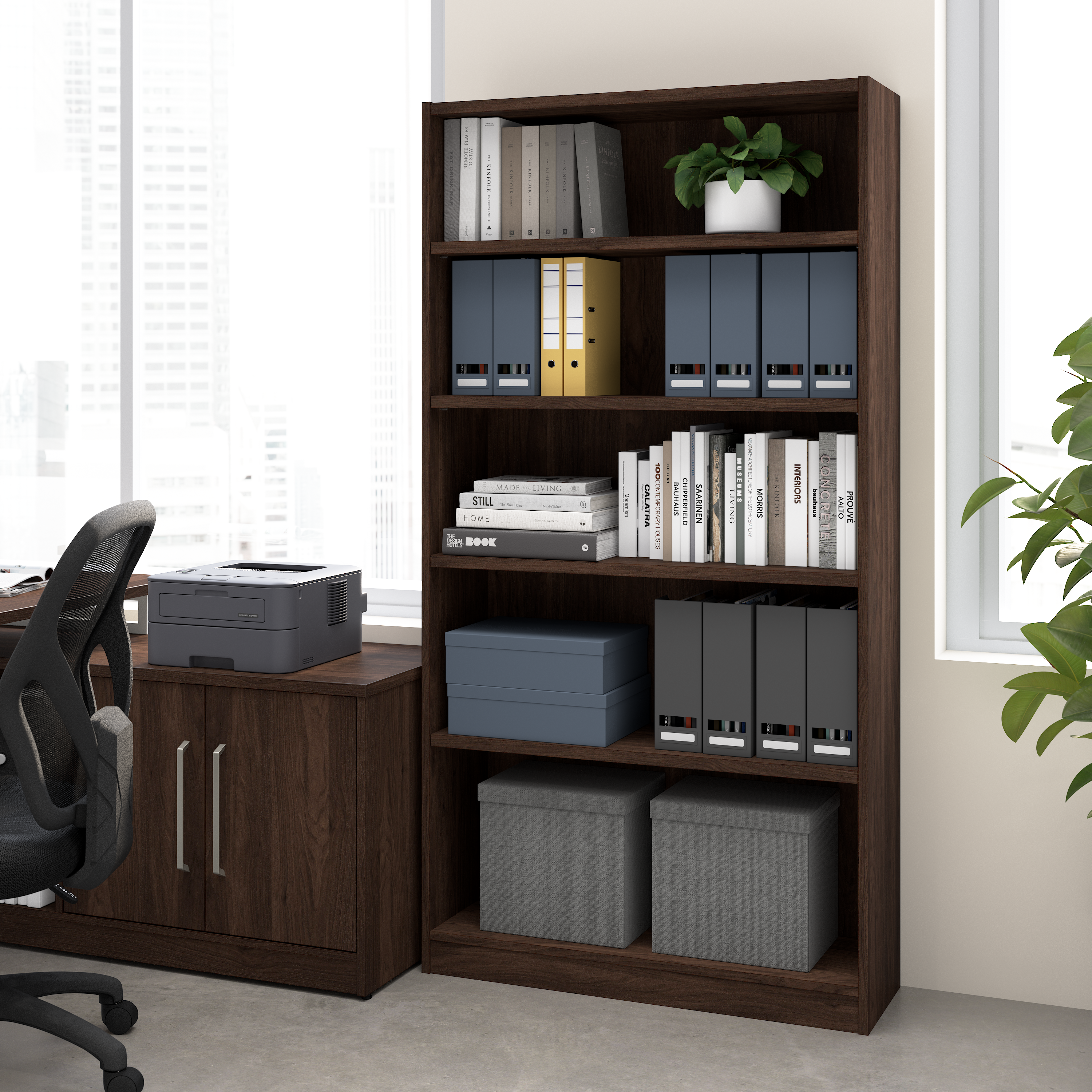 Shop Bush Business Furniture Vista Tall 5 Shelf Bookcase 01 VSB12453-Z #color_black walnut