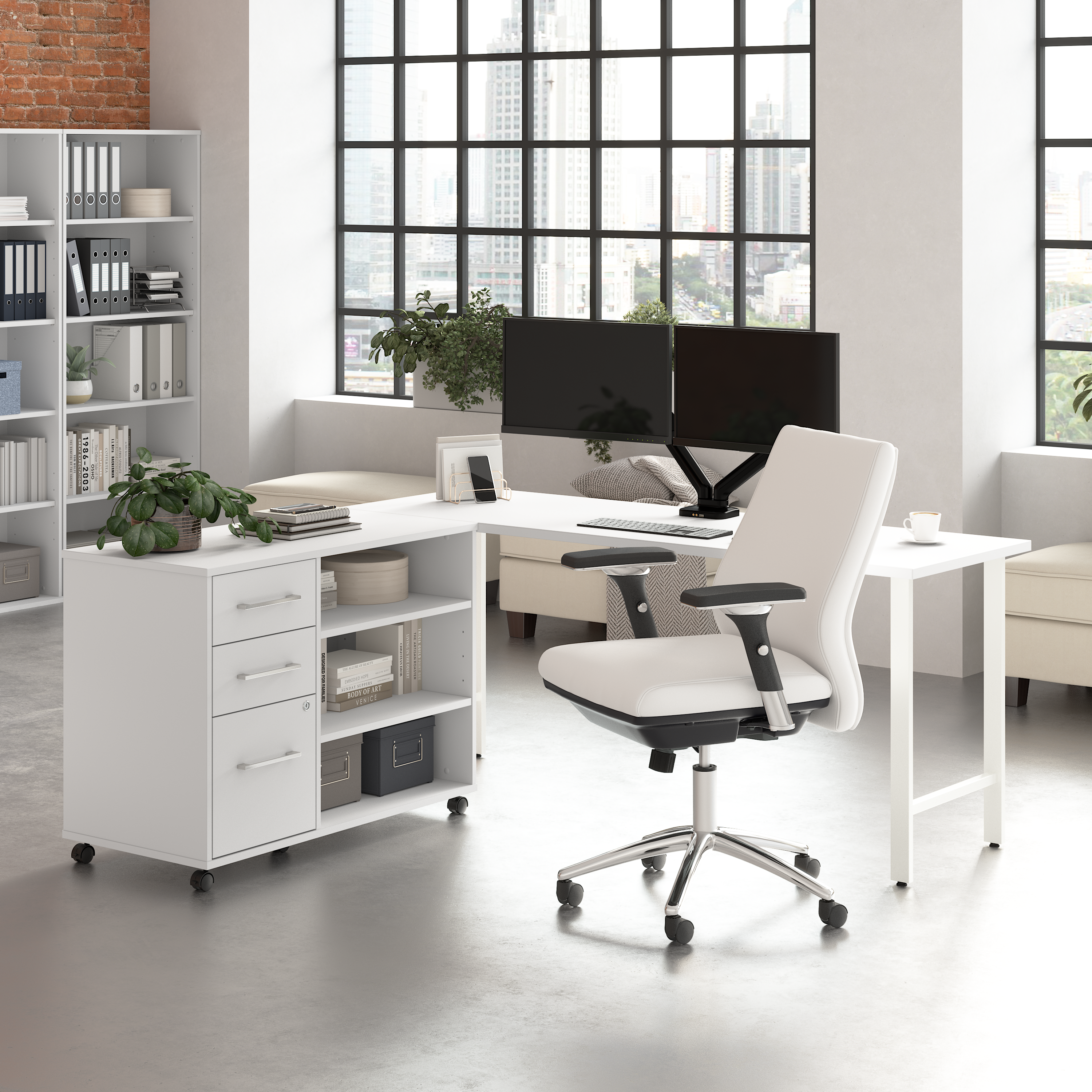 Shop Bush Business Furniture Hustle 72W x 24D Computer Desk and Storage Cabinet with Drawers and Shelves 01 HUS008WH #color_white