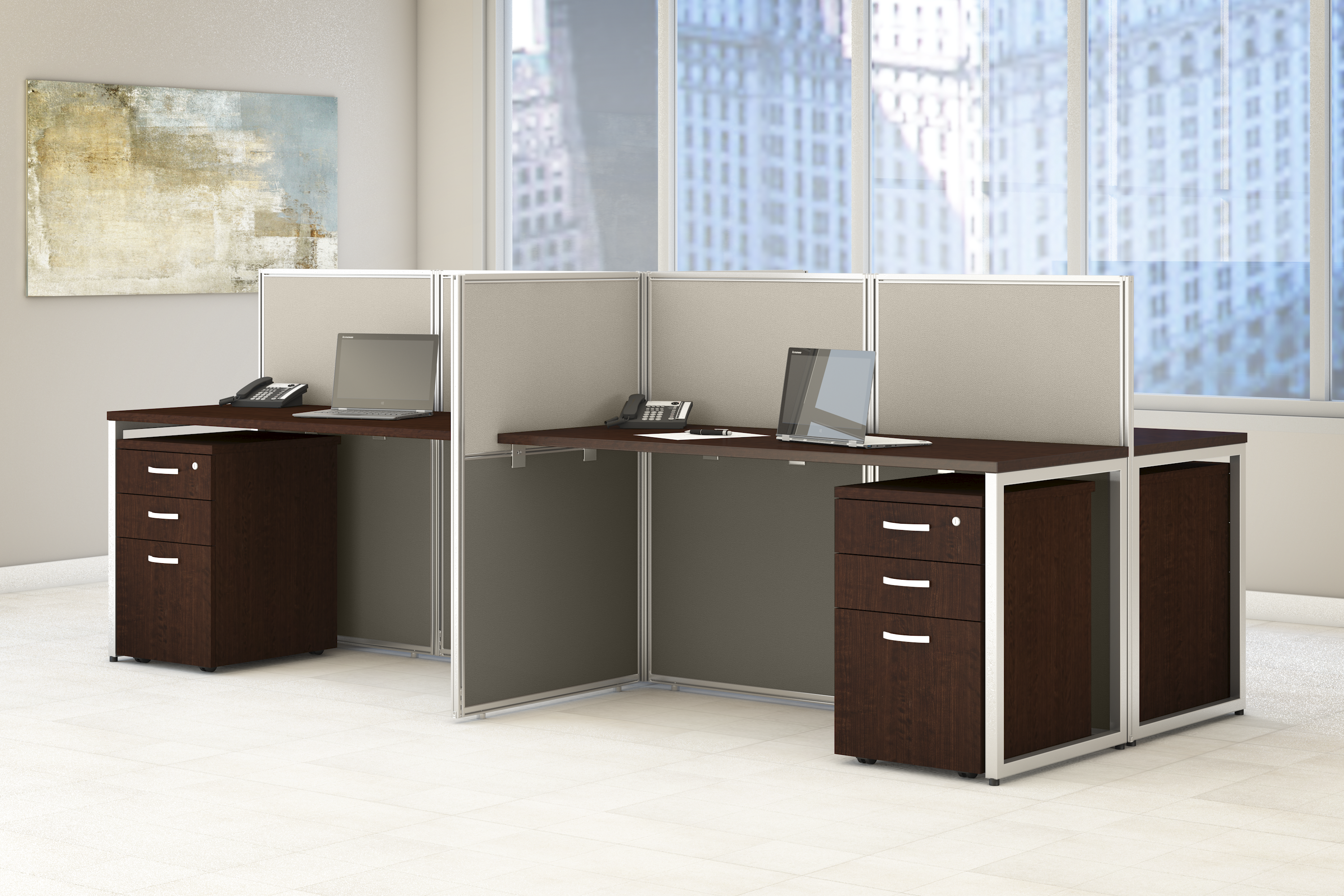 Shop Bush Business Furniture Easy Office 60W L Shaped Cubicle Desk with File Cabinet and 45H Panels 05 EOD360SMR-03K #color_mocha cherry