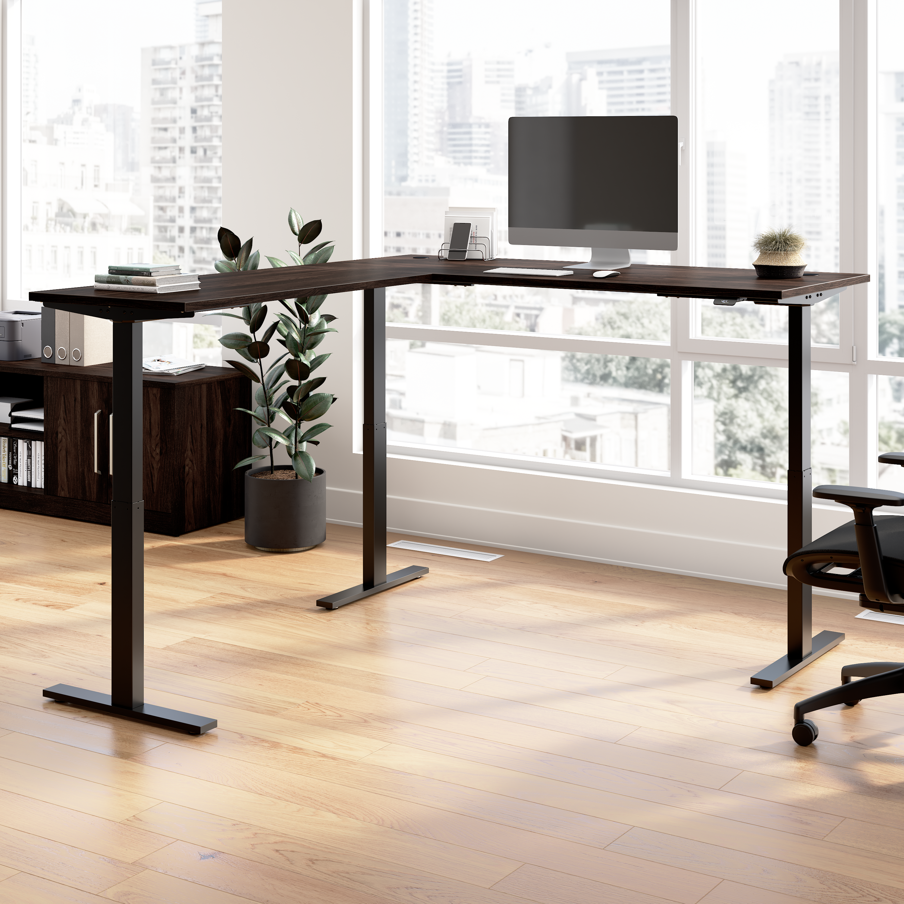 Shop Bush Business Furniture Move 60 Series 72W Height Adjustable L Shaped Standing Desk 01 M6SL7278BWBK #color_black walnut/black powder coat