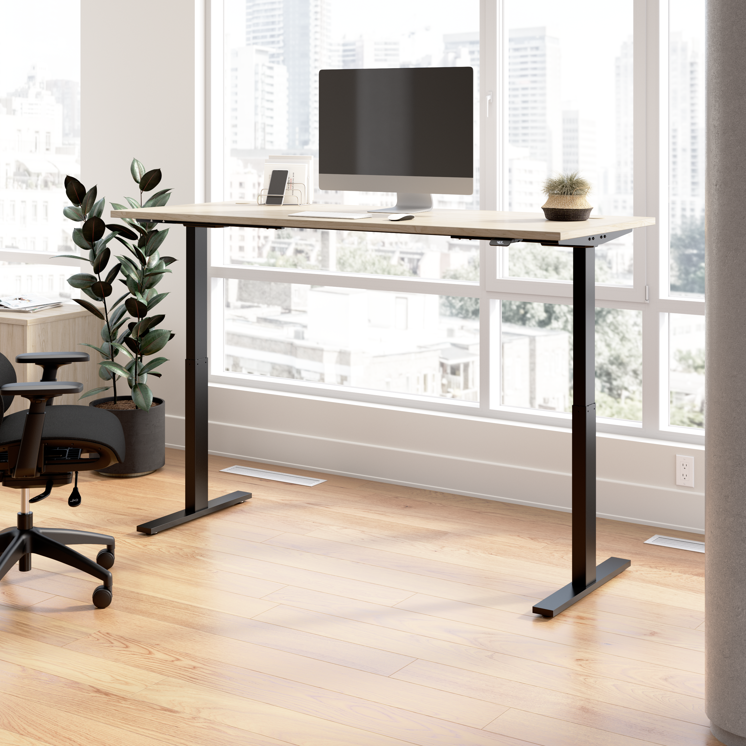 Shop Bush Business Furniture Move 60 Series 72W x 30D Electric Height Adjustable Standing Desk 01 M6S7230NEBK #color_natural elm/black powder coat