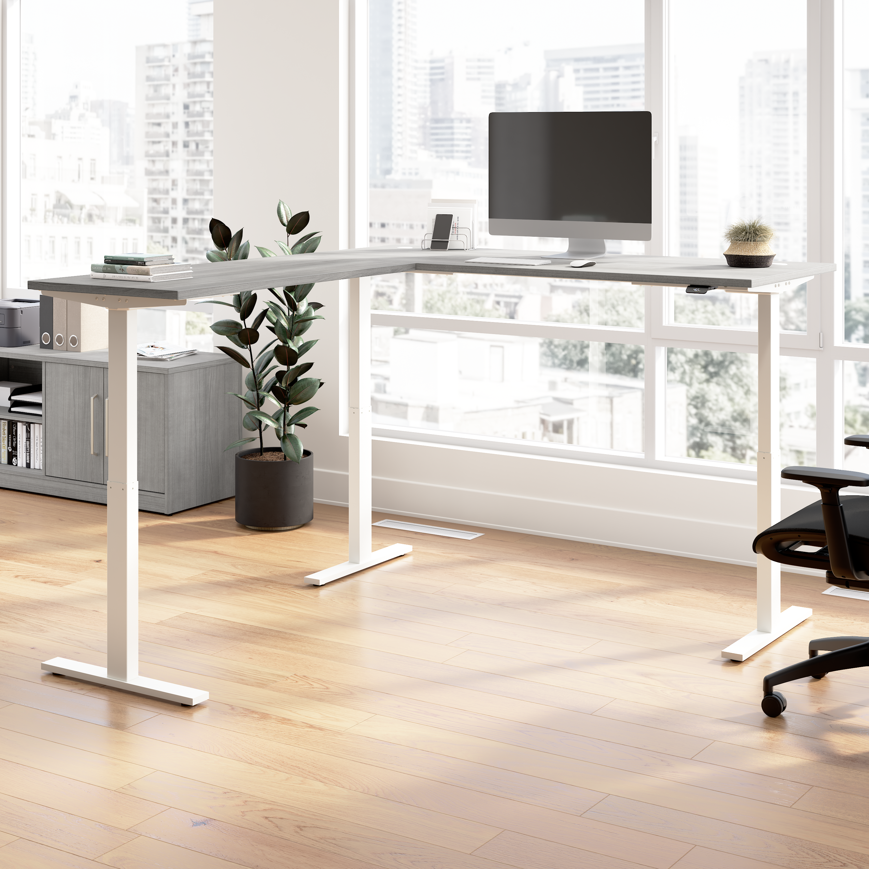 Shop Bush Business Furniture Move 60 Series 72W Height Adjustable L Shaped Standing Desk 01 M6SL7278PGWK #color_platinum gray/white powder coat