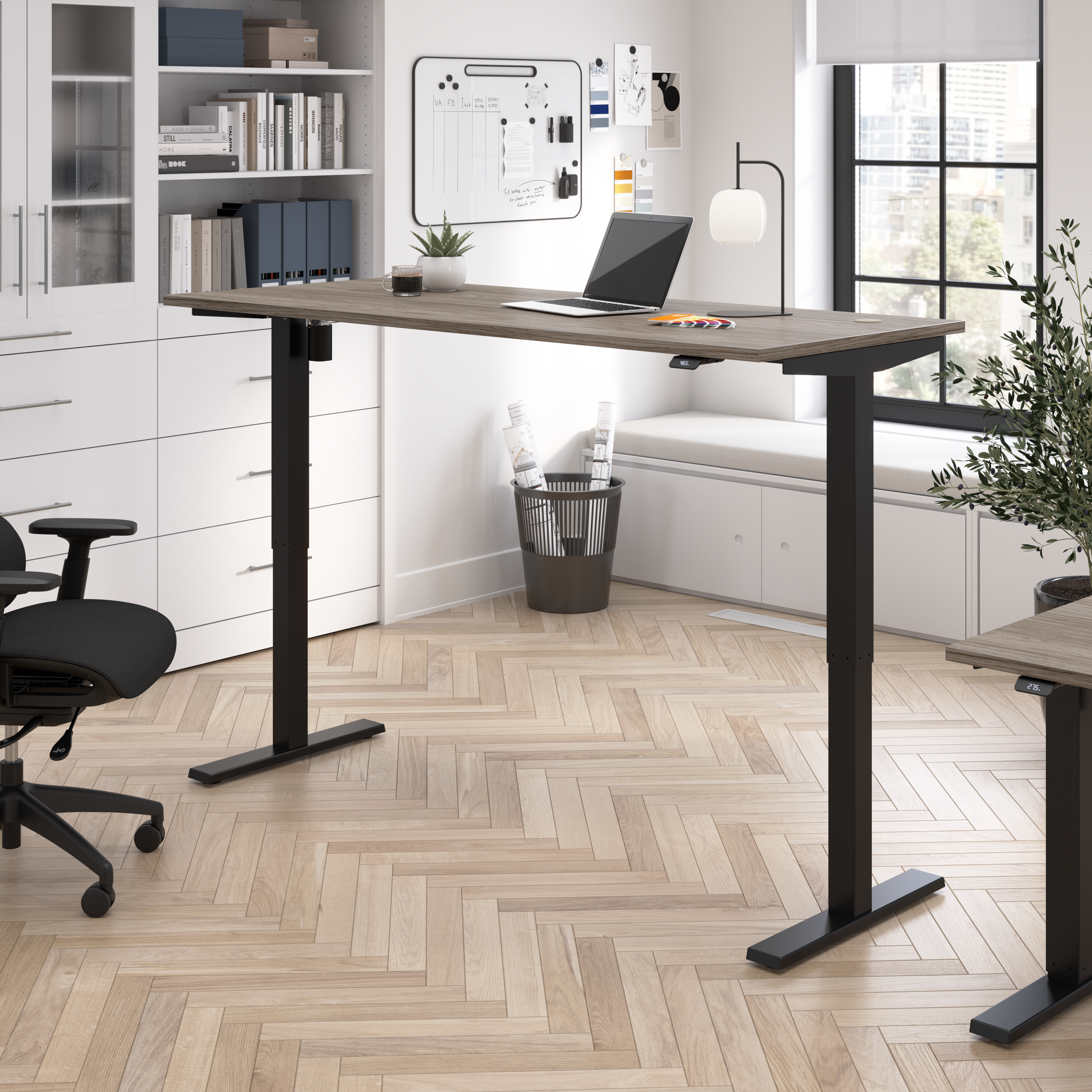 Shop Bush Business Furniture Move 40 Series 72W x 30D Electric Height Adjustable Standing Desk 01 M4S7230MHBK #color_modern hickory/black powder coat