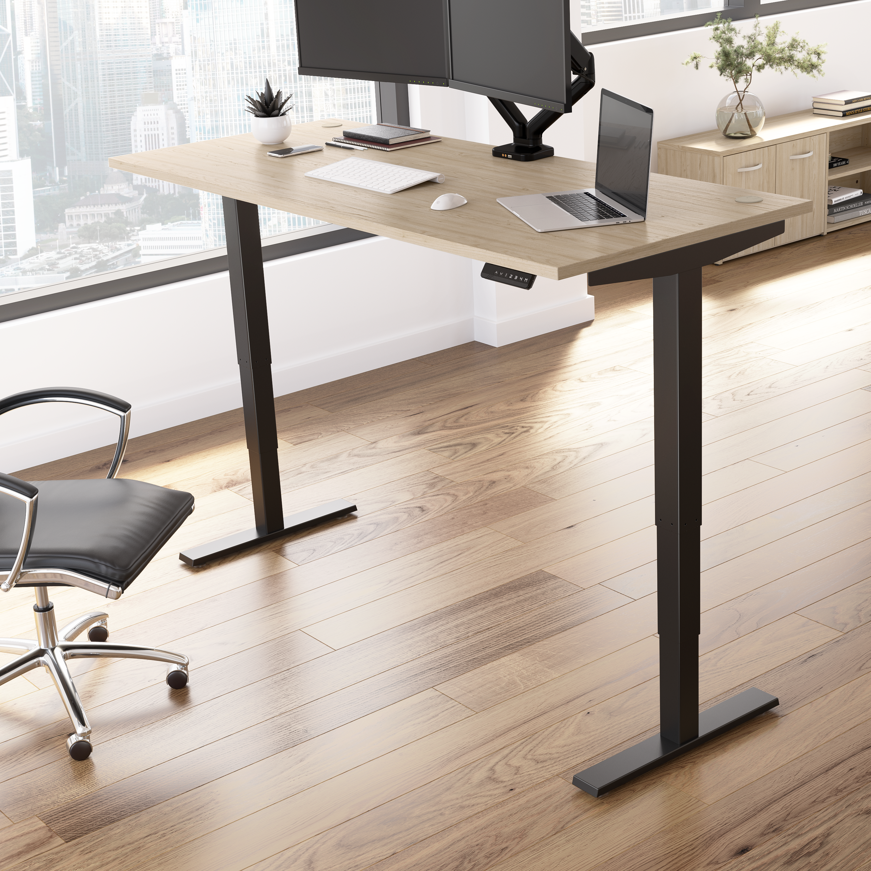 Shop Move 40 Series by Bush Business Furniture 72W x 30D Electric Height Adjustable Standing Desk 01 M4S7230NEBK #color_natural elm/black powder coat