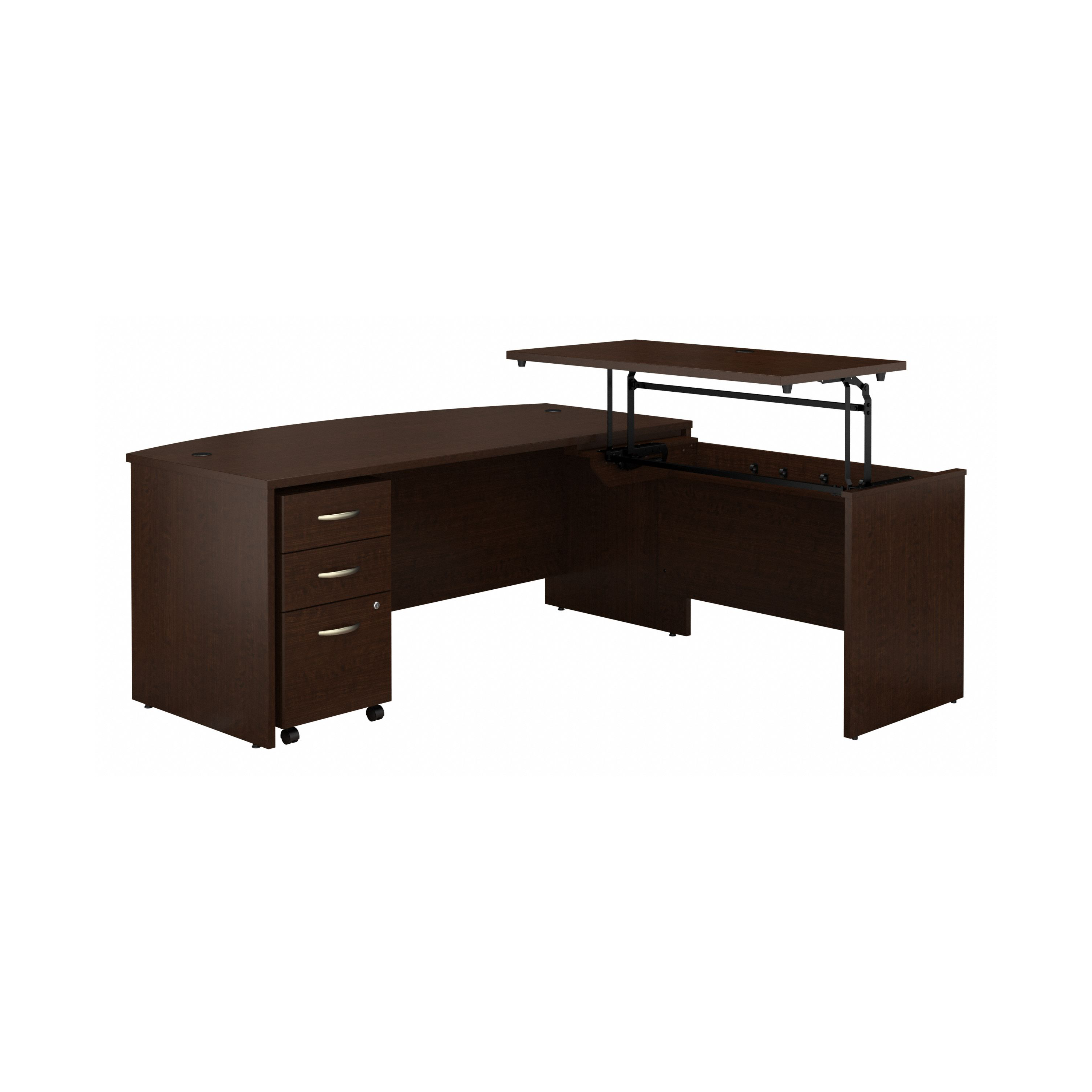 Shop Bush Business Furniture Series C 72W x 36D 3 Position Bow Front Sit to Stand L Shaped Desk with Mobile File Cabinet 02 SRC126MRSU #color_mocha cherry