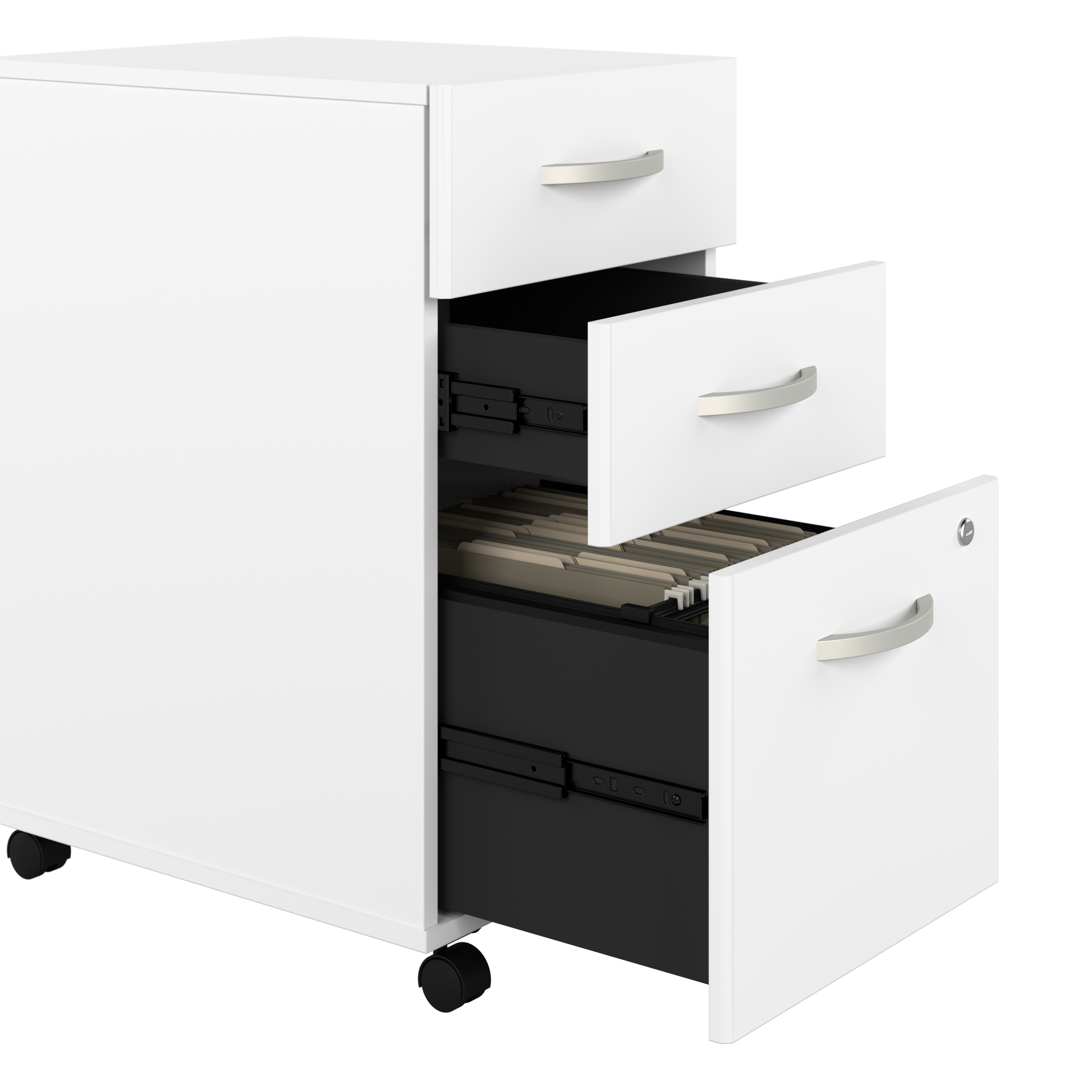 Shop Bush Business Furniture Hybrid 60W x 30D L Shaped Table Desk with Mobile File Cabinet 07 HYB029WHSU #color_white