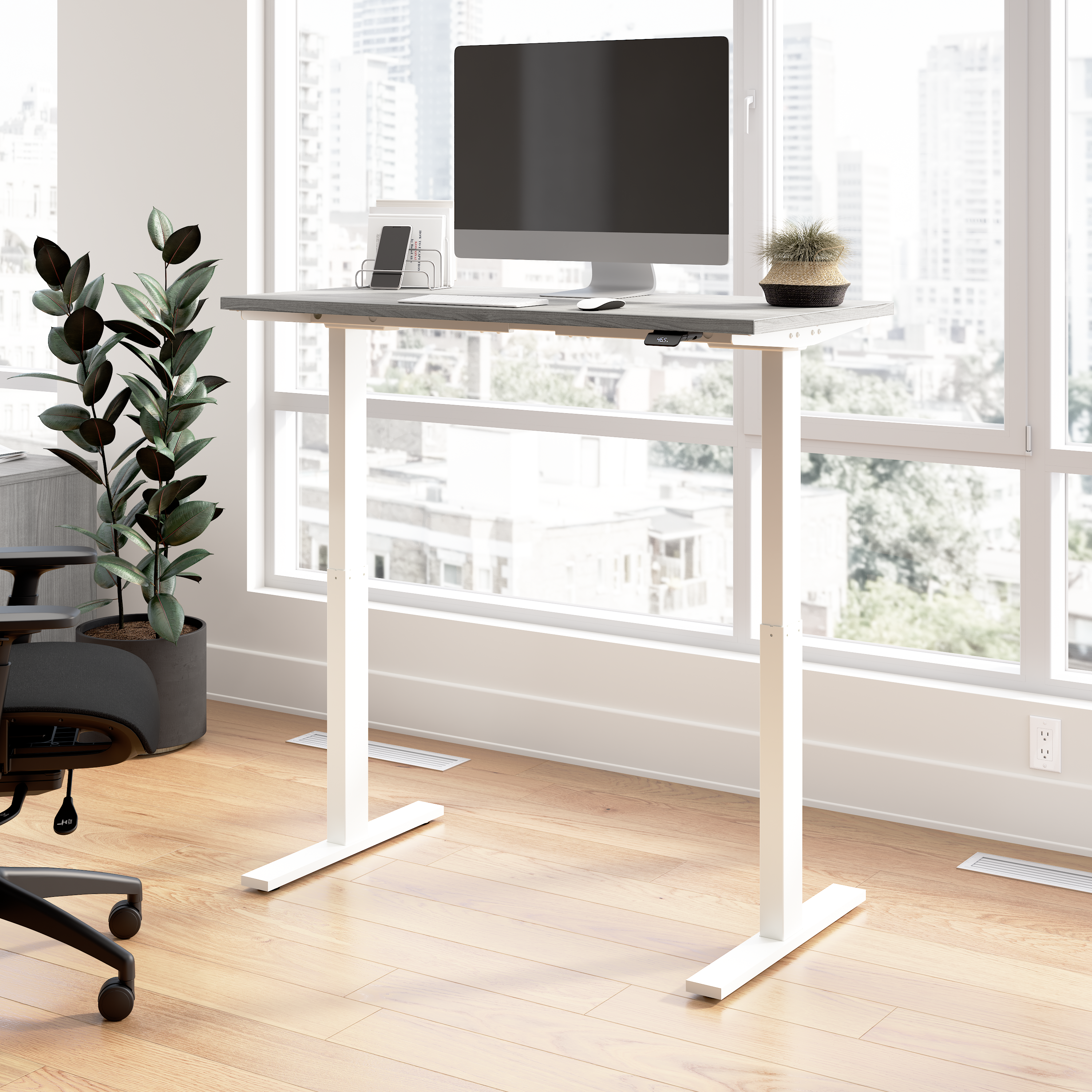 Shop Bush Business Furniture Move 60 Series 48W x 24D Electric Height Adjustable Standing Desk 01 M6S4824PGWK #color_platinum gray/white powder coat