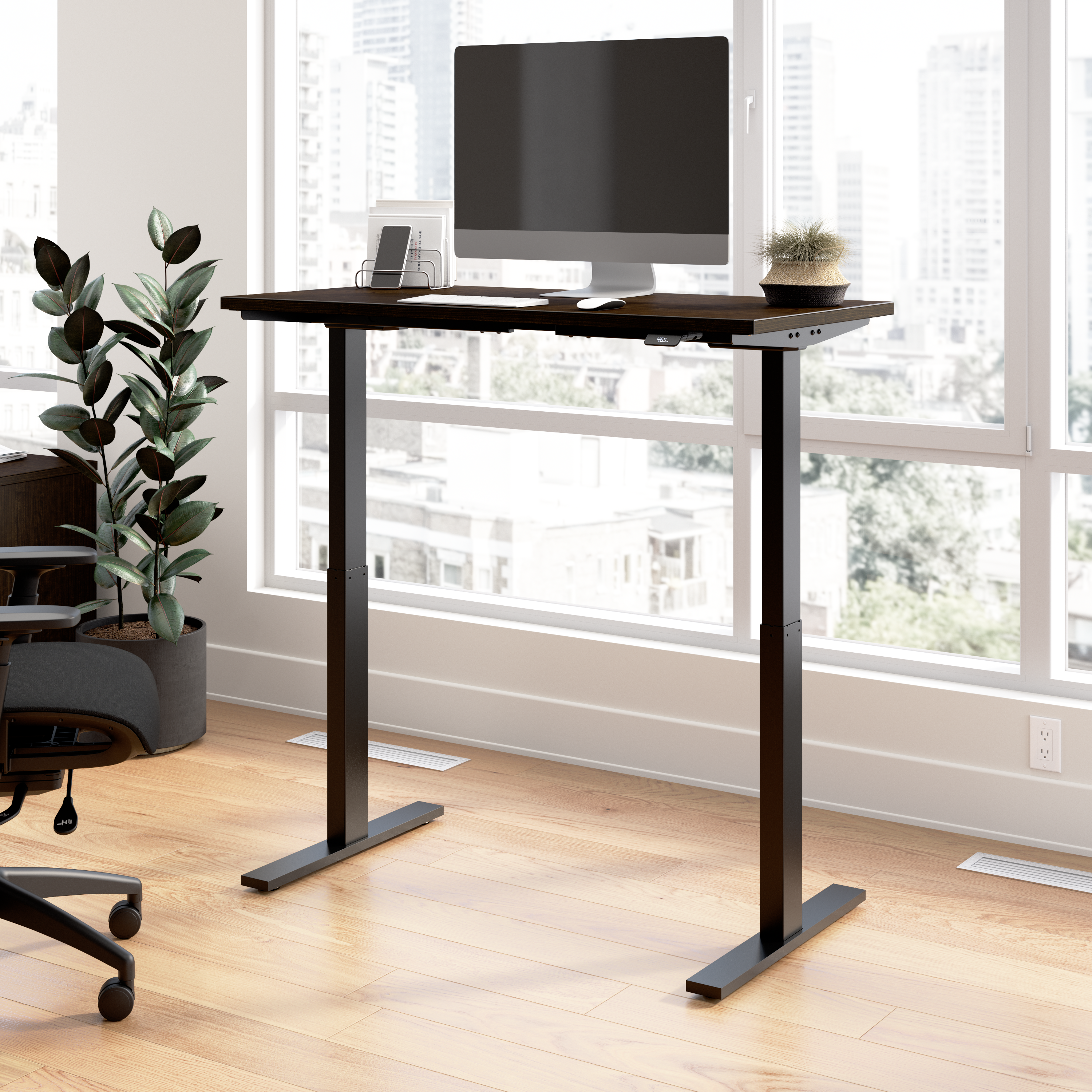 Shop Bush Business Furniture Move 60 Series 48W x 24D Electric Height Adjustable Standing Desk 01 M6S4824MRBK #color_mocha cherry/black powder coat