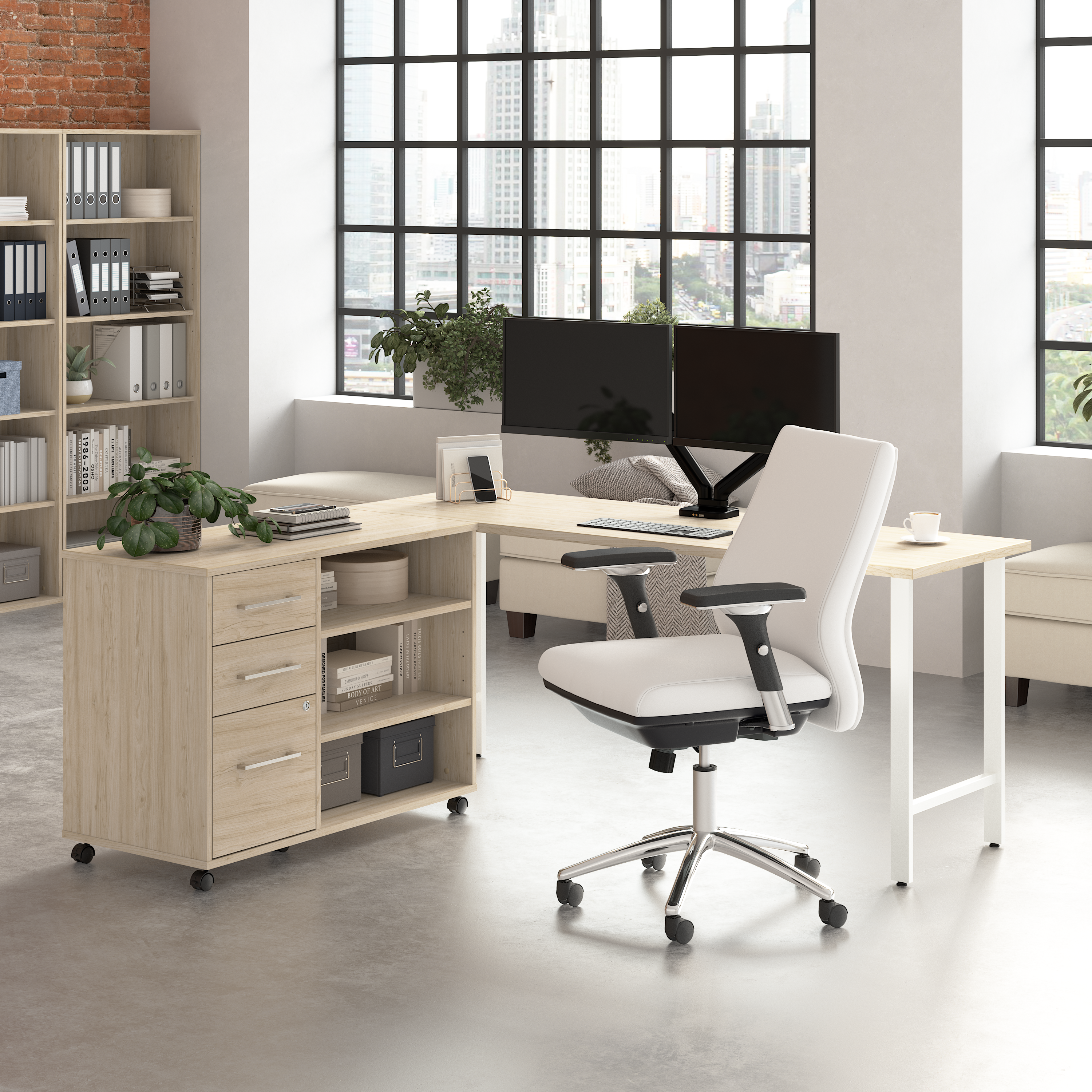 Shop Bush Business Furniture Hustle 72W x 24D Computer Desk and Storage Cabinet with Drawers and Shelves 01 HUS008NE #color_natural elm