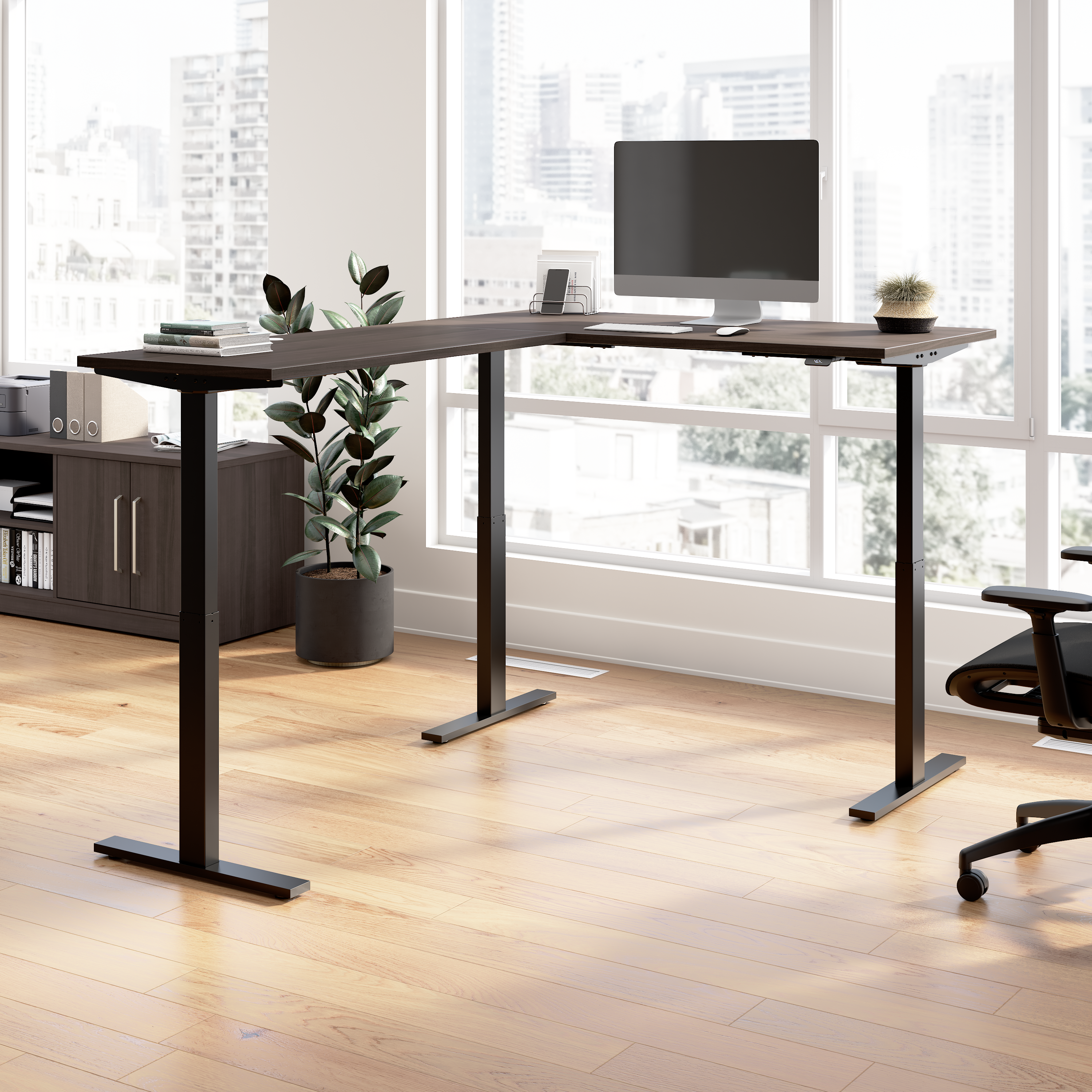 Shop Bush Business Furniture Move 60 Series 60W Height Adjustable L Shaped Standing Desk 01 M6SL6078SGBK #color_storm gray/black powder coat