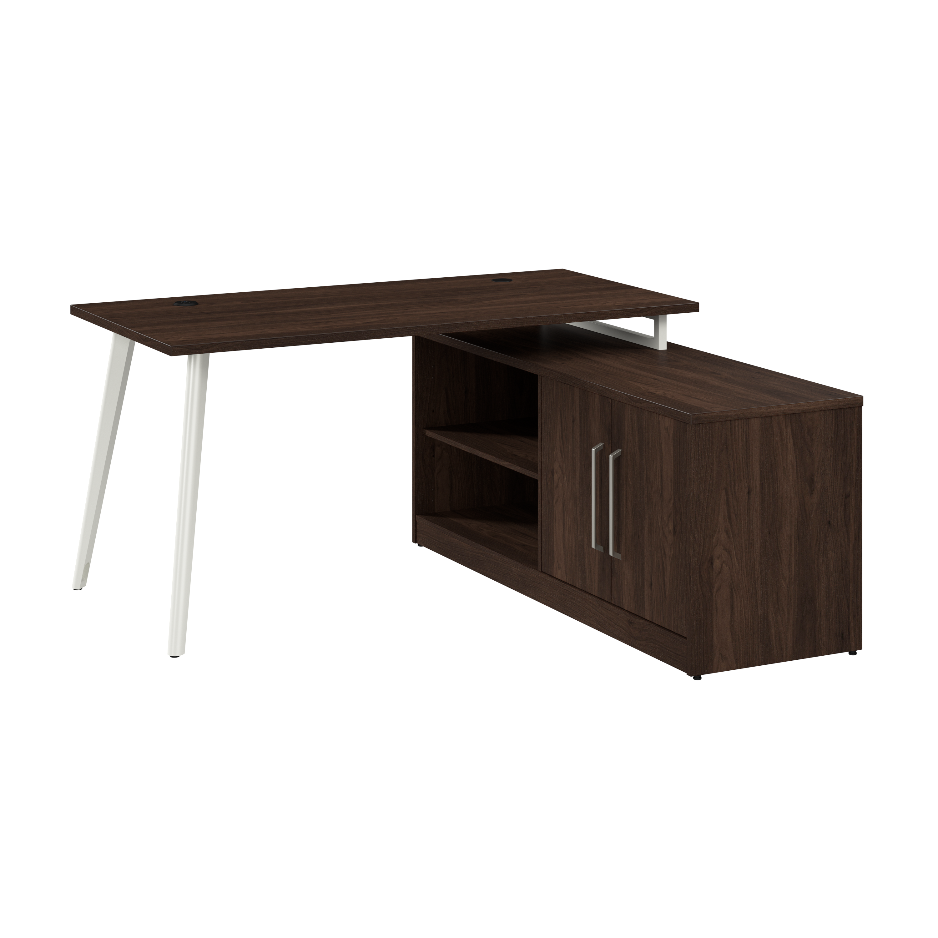 Shop Bush Business Furniture Vista 60W L Shaped Desk with Splayed Metal Legs and Low Storage Cabinet 02 VST006BW #color_black walnut