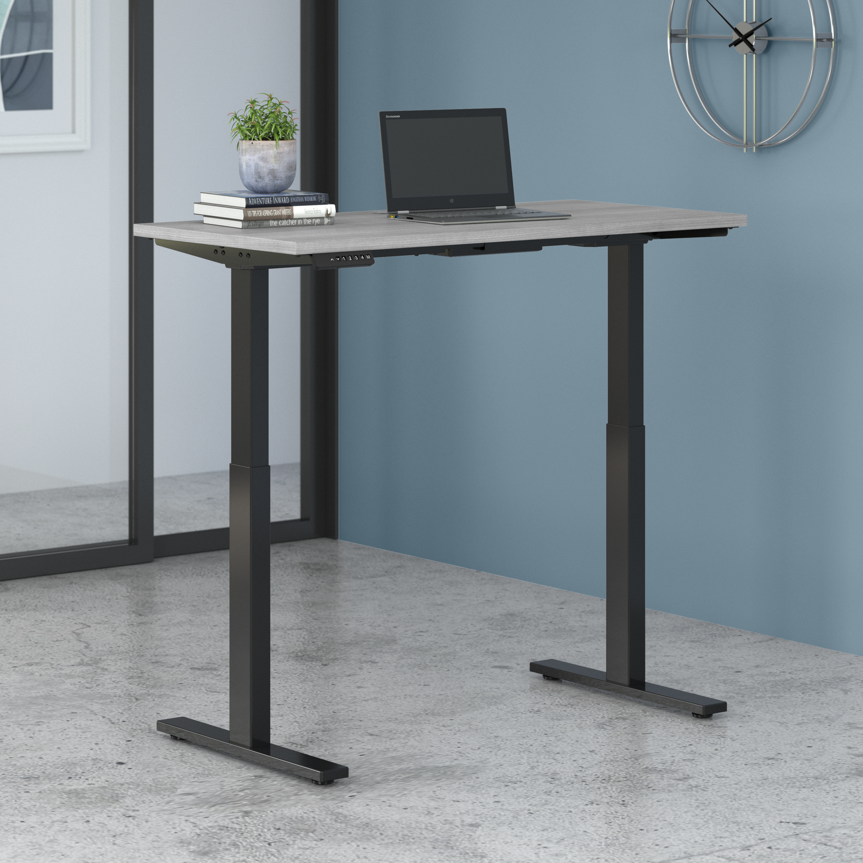 Shop Bush Business Furniture Move 60 Series 48W x 24D Electric Height Adjustable Standing Desk 01 M6S4824PGBK #color_platinum gray/black powder coat