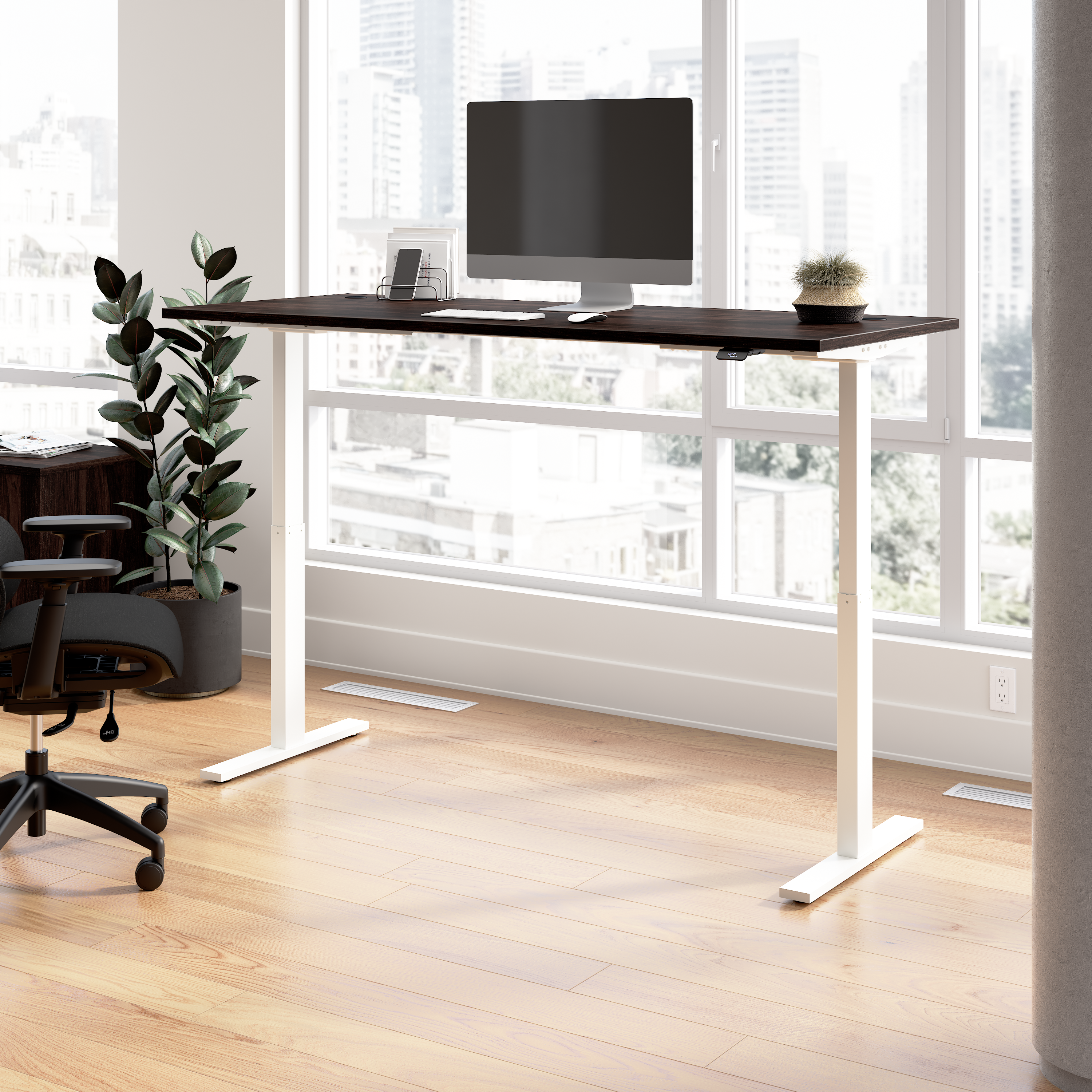 Shop Bush Business Furniture Move 60 Series 72W x 30D Electric Height Adjustable Standing Desk 01 M6S7230BWWK #color_black walnut/white powder coat