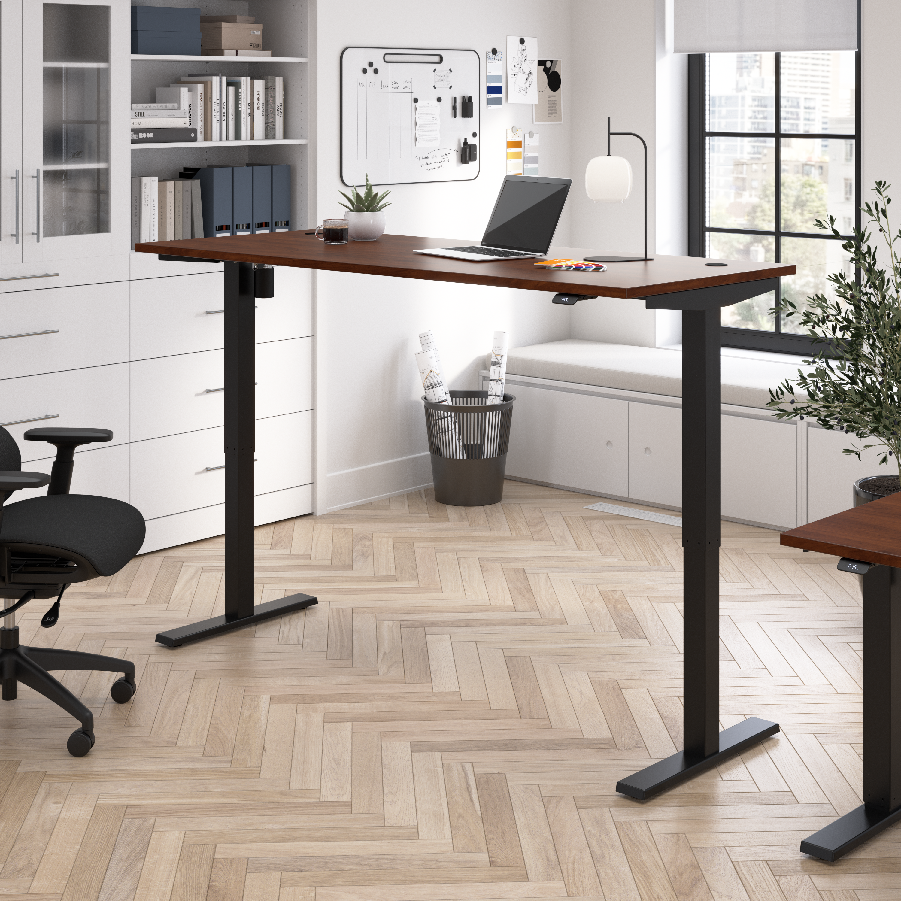 Shop Bush Business Furniture Move 40 Series 72W x 30D Electric Height Adjustable Standing Desk 01 M4S7230HCBK #color_hansen cherry/black powder coat