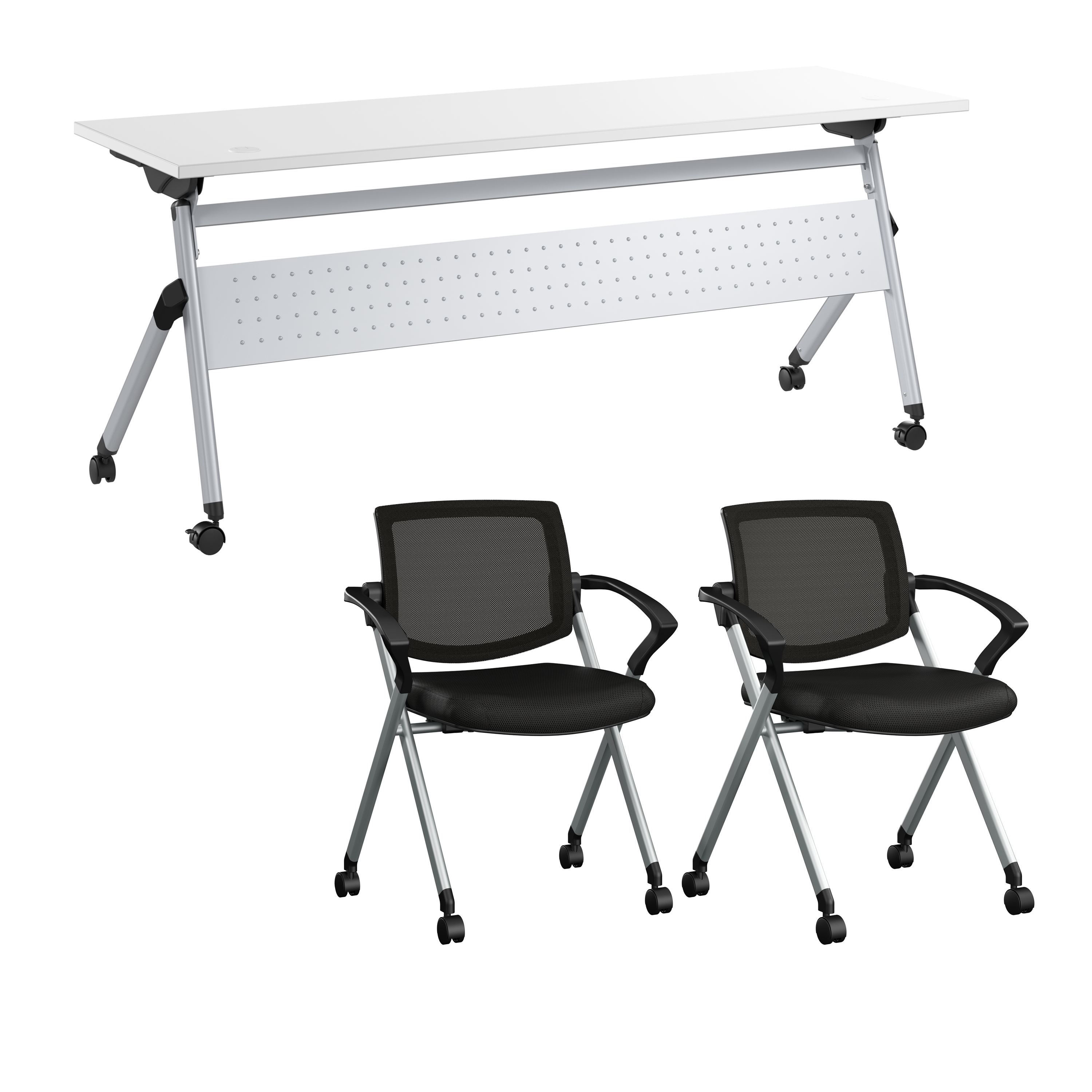 Shop Bush Business Furniture Envision 72W Folding Training Table and 2 Folding Chairs with Arms 02 NVS002WH #color_white/cool gray metallic