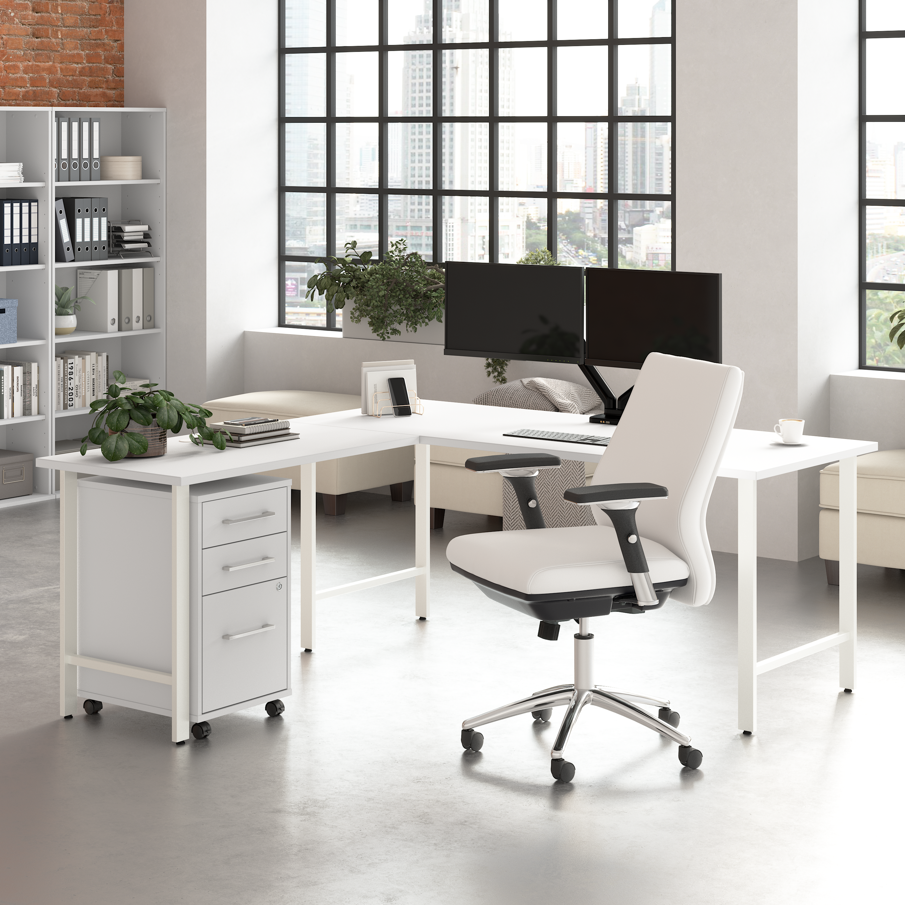 Shop Bush Business Furniture Hustle 72W x 30D L Shaped Computer Desk with 3 Drawer Mobile File Cabinet 01 HUS013WH #color_white