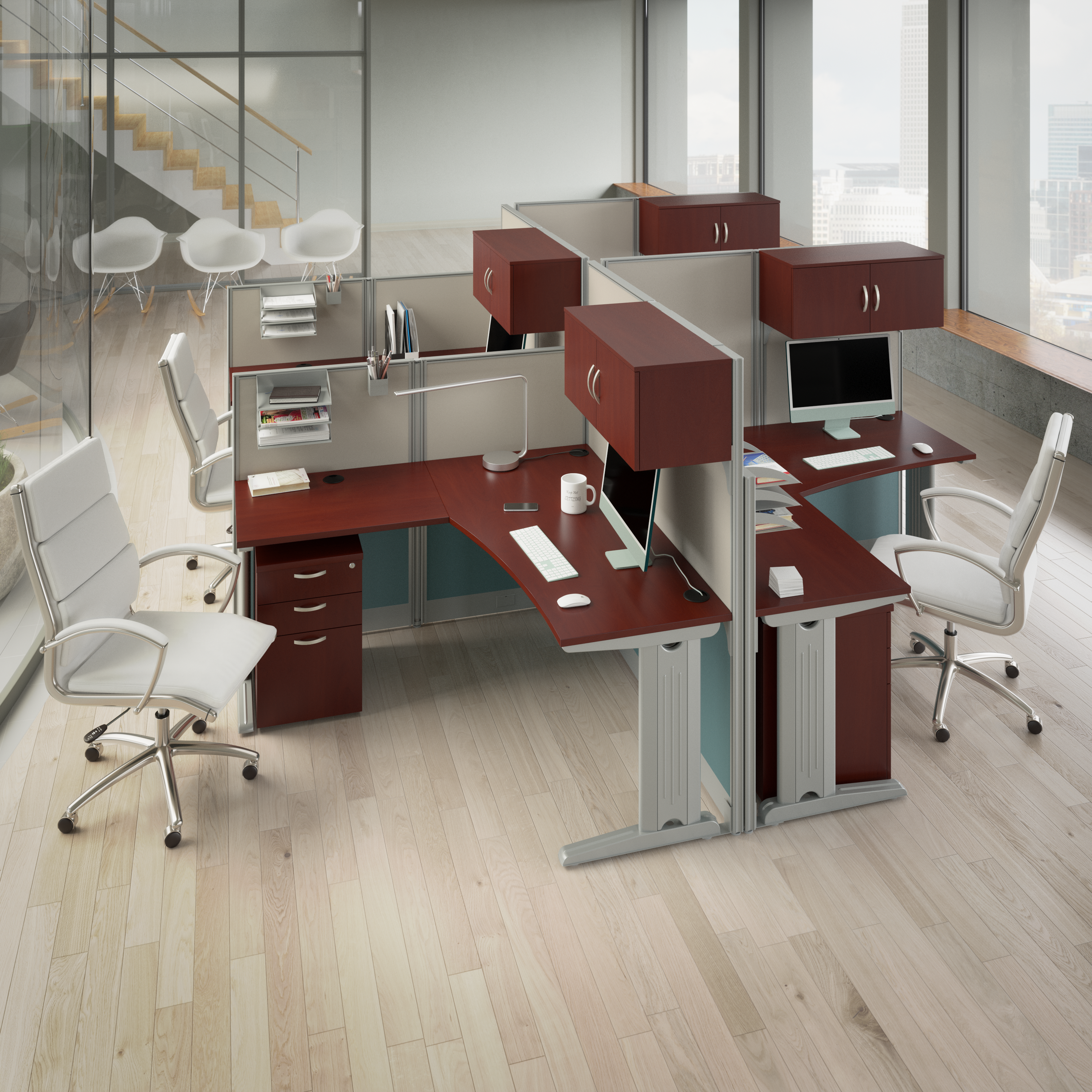 Shop Bush Business Furniture Office in an Hour Cubicle Storage with Cabinet, Drawers, Paper Tray, and Pencil Holder 05 WC36490-03K #color_hansen cherry