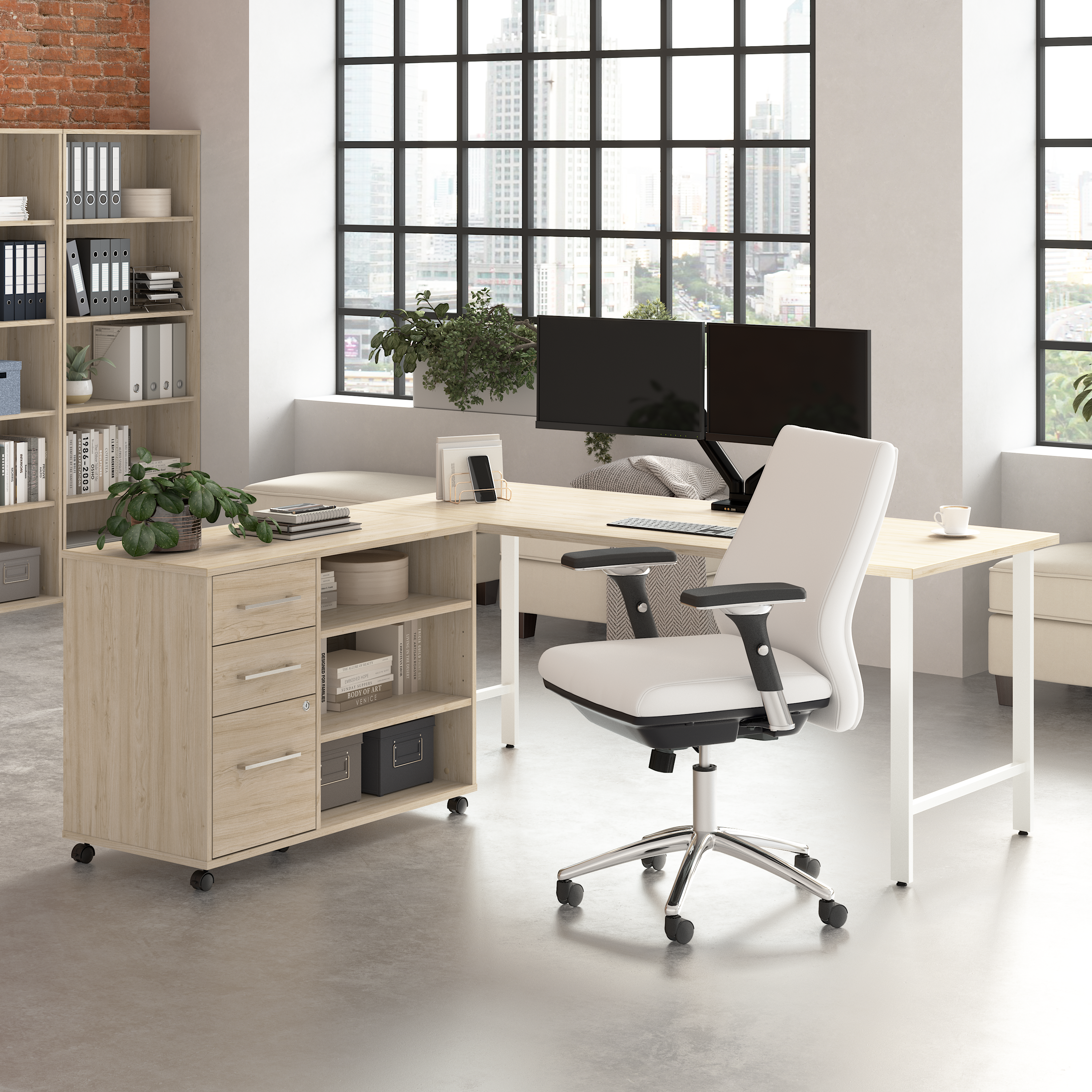 Shop Bush Business Furniture Hustle 72W x 30D Computer Desk and Storage Cabinet with Drawers and Shelves 01 HUS010NE #color_natural elm