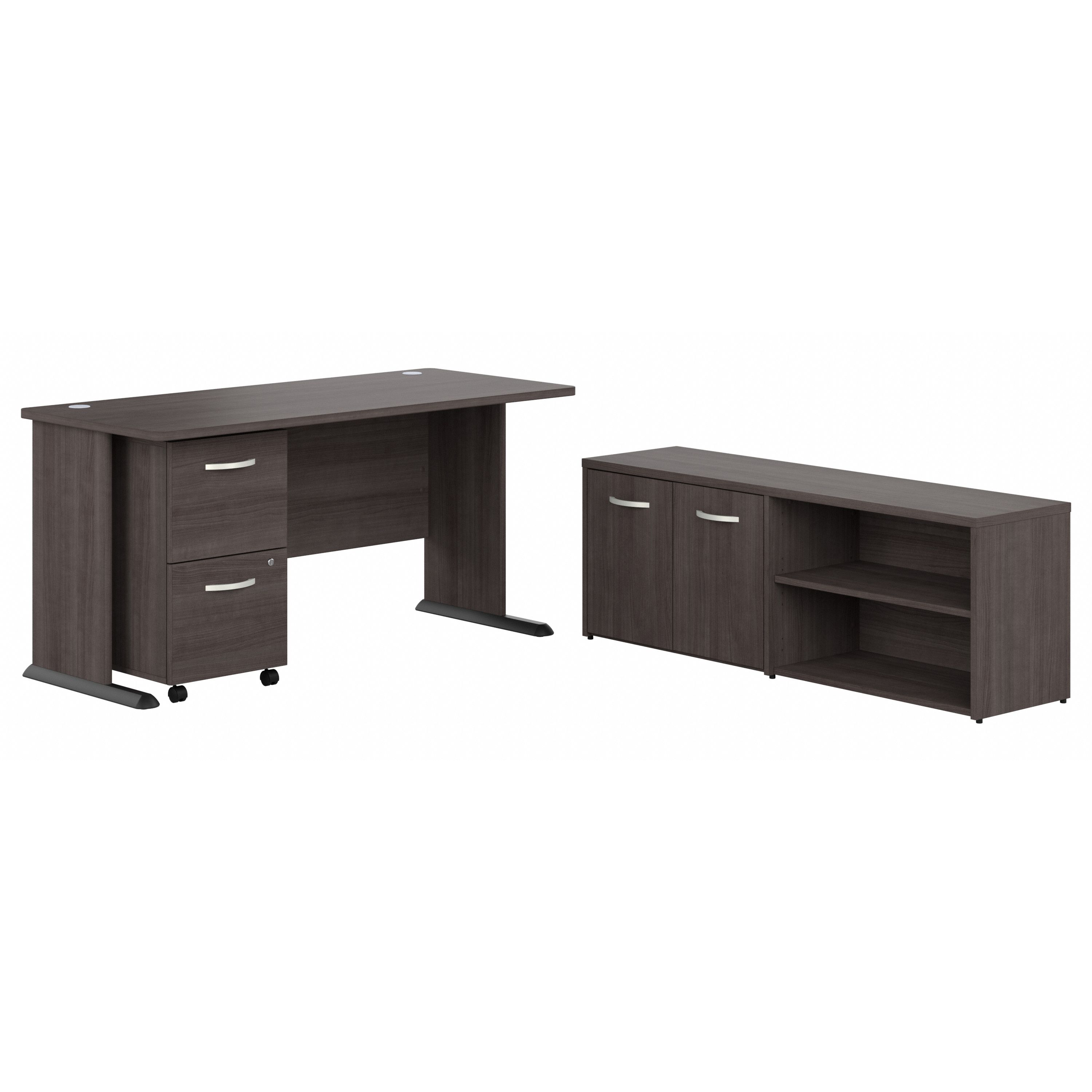 Shop Bush Business Furniture Studio A 60W Computer Desk with Mobile File Cabinet and Low Storage Cabinet 02 STA006SGSU #color_storm gray