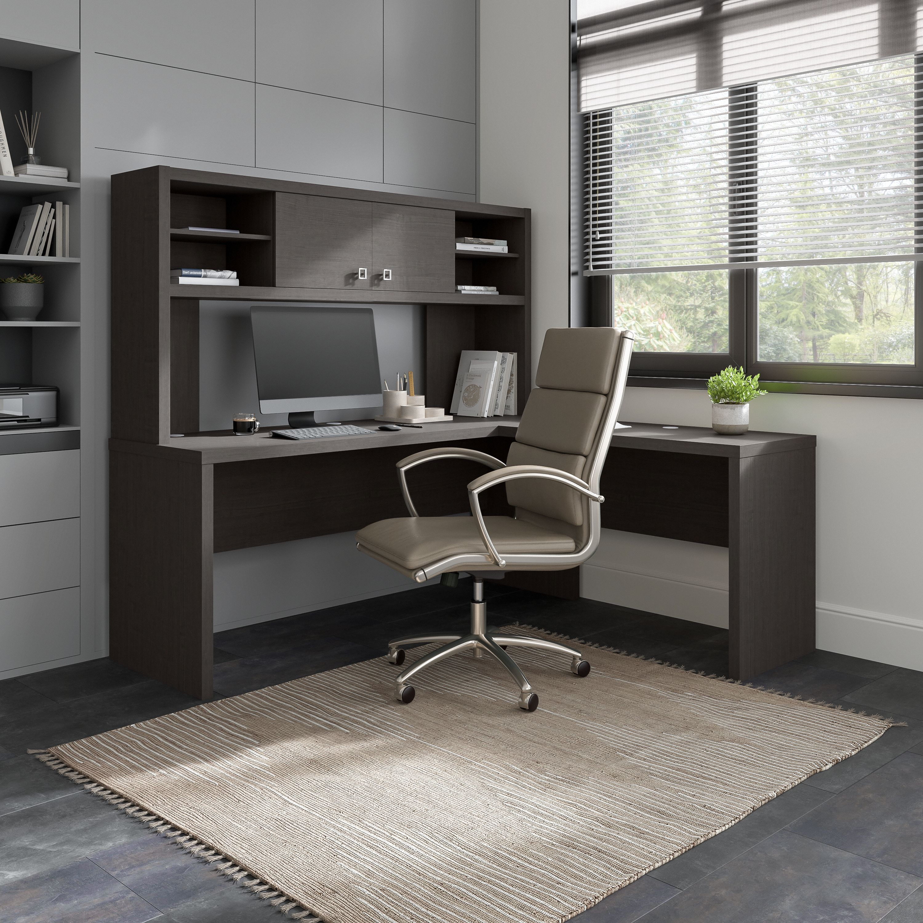 Shop Bush Business Furniture Echo 72W L Shaped Computer Desk with Hutch 01 ECH057CM #color_charcoal maple