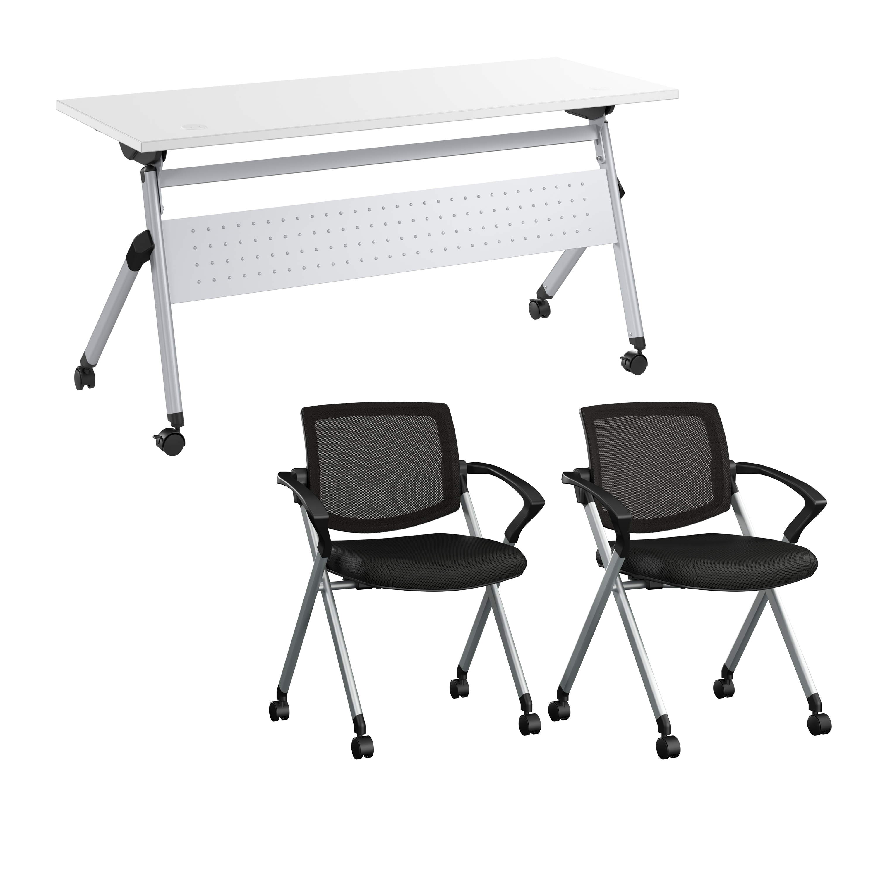 Shop Bush Business Furniture Envision 60W Folding Training Table and 2 Folding Chairs with Arms 02 NVS001WH #color_white/cool gray metallic