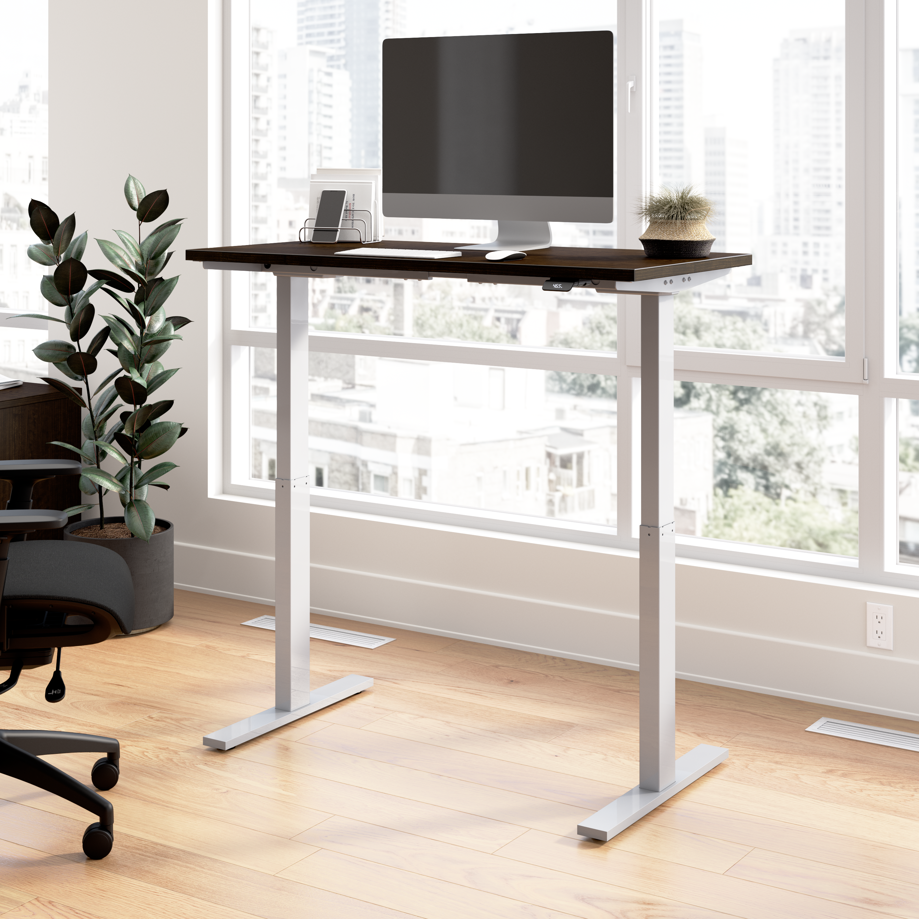 Shop Bush Business Furniture Move 60 Series 48W x 24D Electric Height Adjustable Standing Desk 01 M6S4824MRSK #color_mocha cherry/cool gray metallic