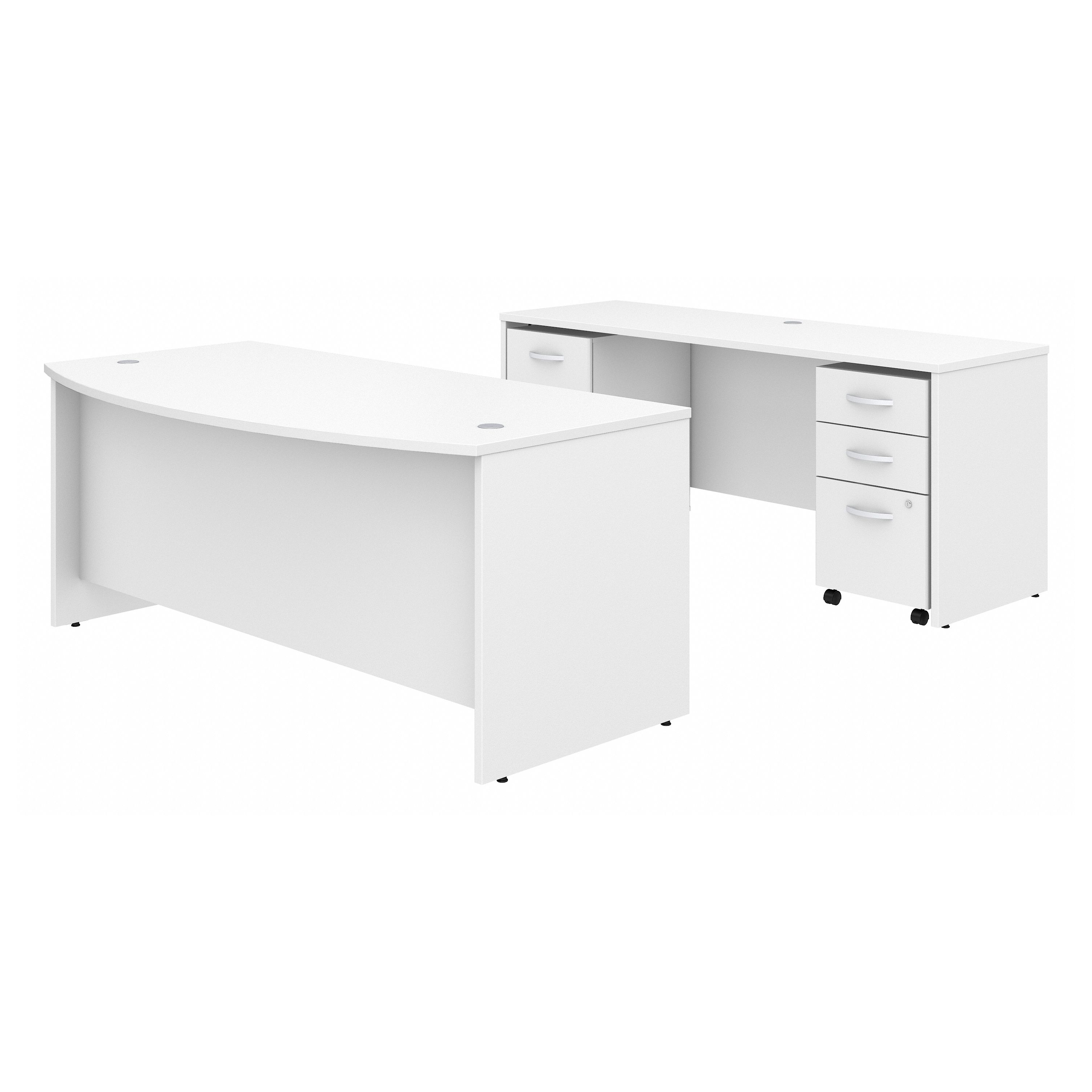 Shop Bush Business Furniture Studio C 72W x 36D Bow Front Desk and Credenza with Mobile File Cabinets 02 STC009WHSU #color_white/modern hickory