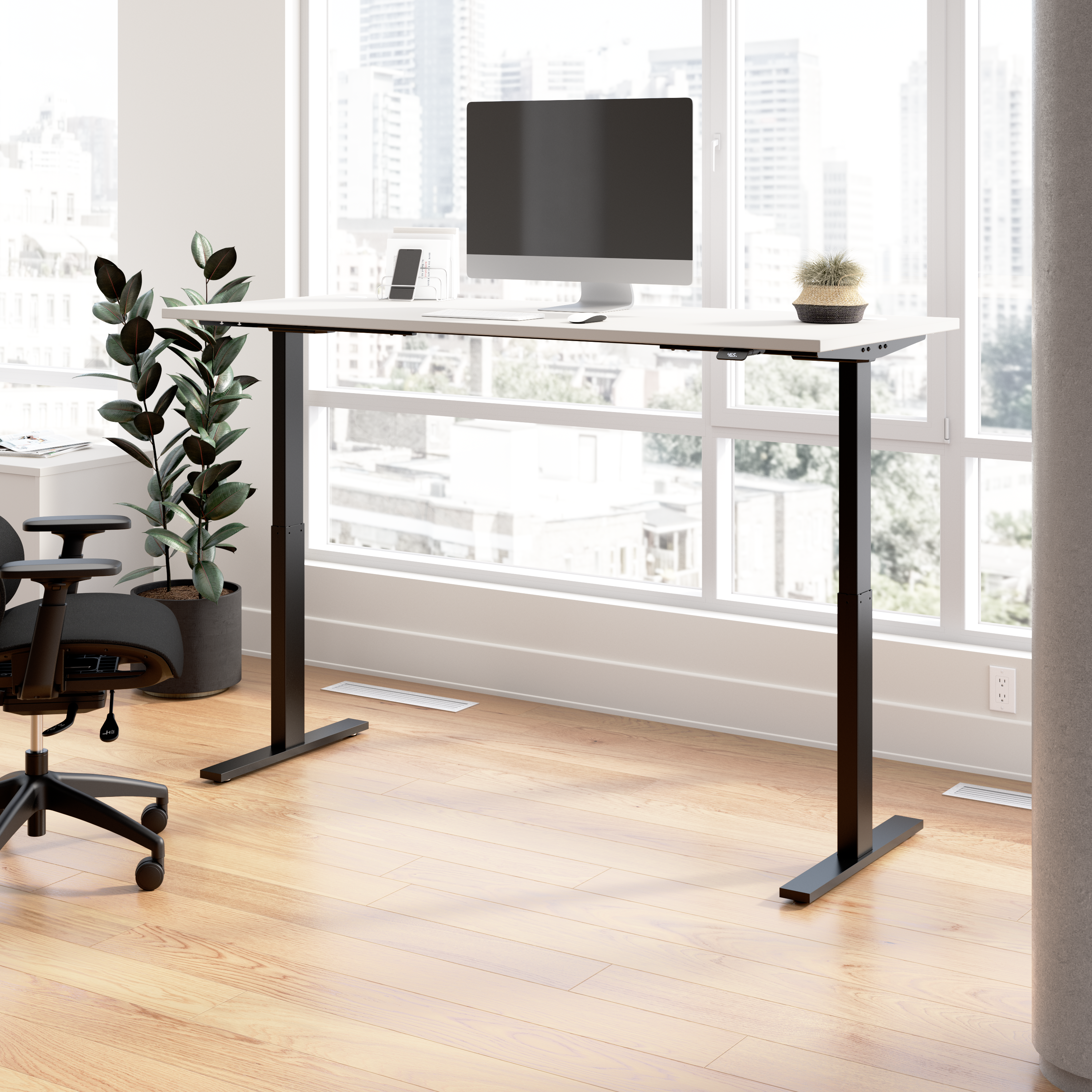 Shop Bush Business Furniture Move 60 Series 72W x 30D Electric Height Adjustable Standing Desk 01 M6S7230WHBK #color_white/black powder coat