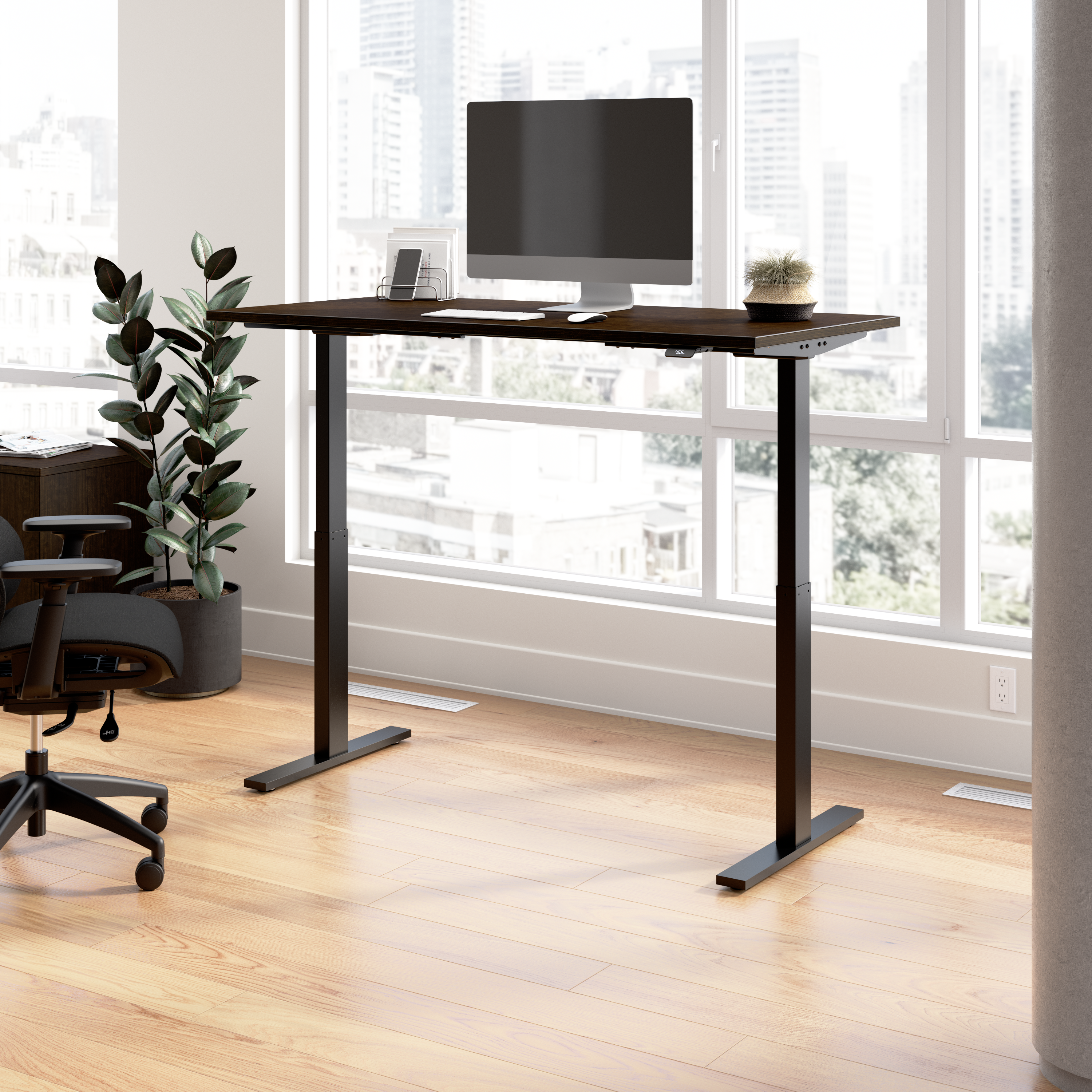 Shop Bush Business Furniture Move 60 Series 60W x 30D Electric Height Adjustable Standing Desk 01 M6S6030MRBK #color_mocha cherry/black powder coat