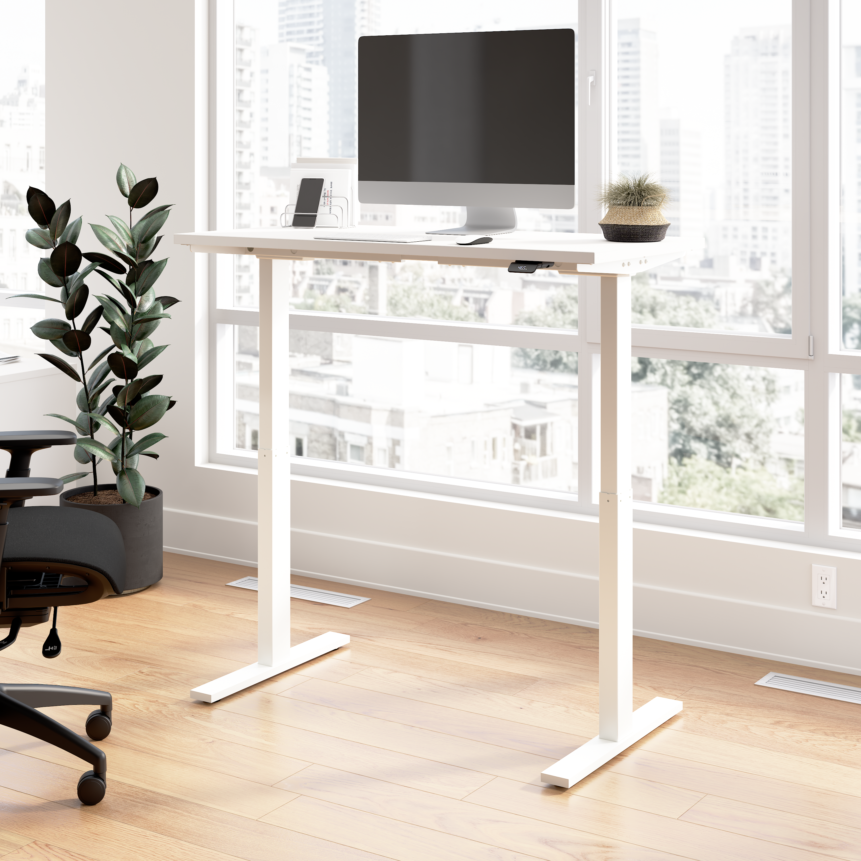 Shop Bush Business Furniture Move 60 Series 48W x 24D Electric Height Adjustable Standing Desk 01 M6S4824WHWK #color_white/white powder coat