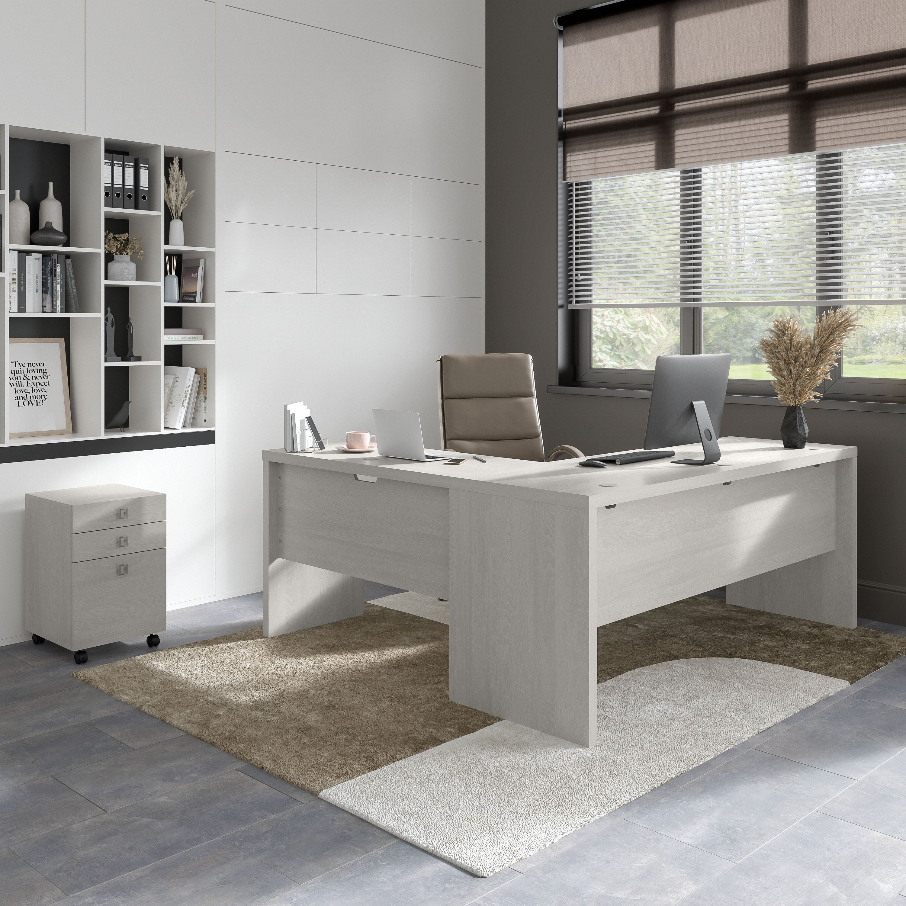 Shop Bush Business Furniture Echo 72W L Shaped Computer Desk with 3 Drawer Mobile File Cabinet 01 ECH050GS #color_gray sand