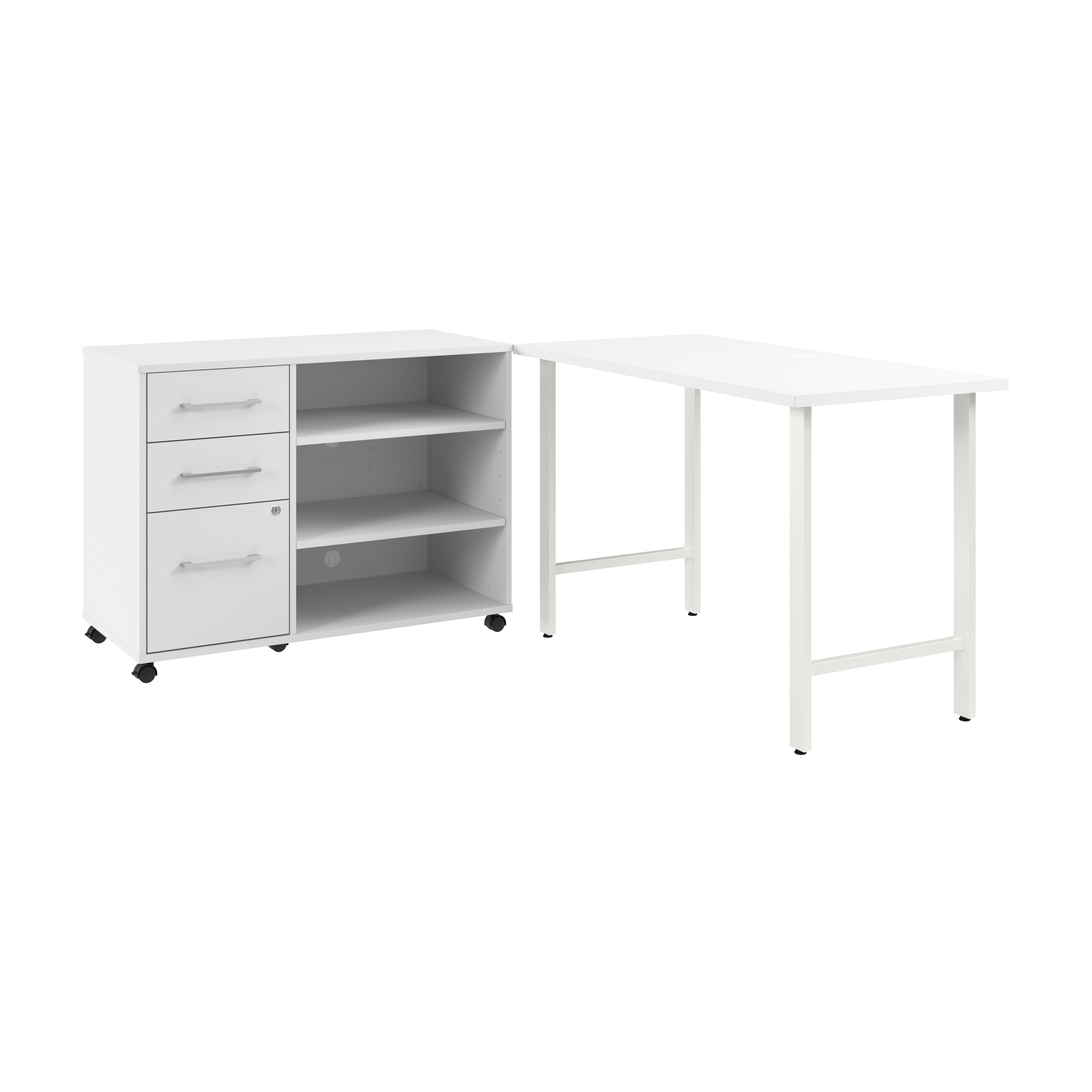 Shop Bush Business Furniture Hustle 48W x 24D Computer Desk and Storage Cabinet with Drawers and Shelves 02 HUS007WH #color_white