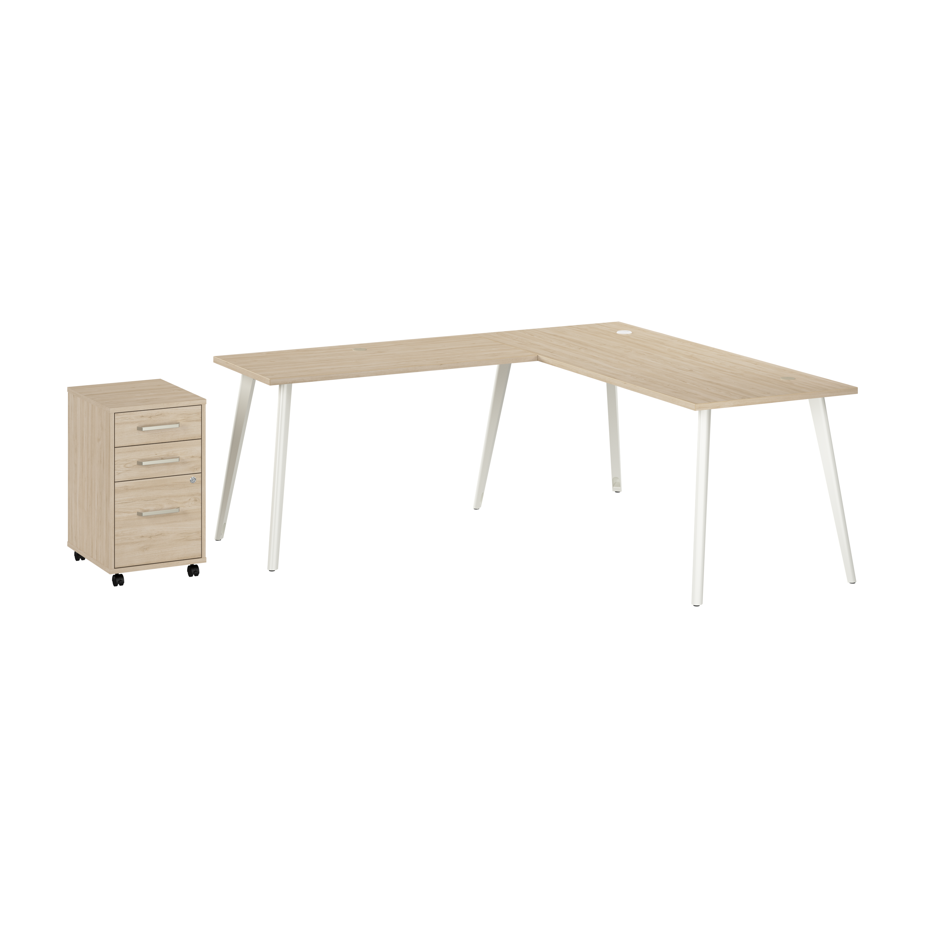 Shop Bush Business Furniture Vista 72W L Shaped Desk with Splayed Metal Legs and Mobile File Cabinet 02 VST007NESU #color_natural elm