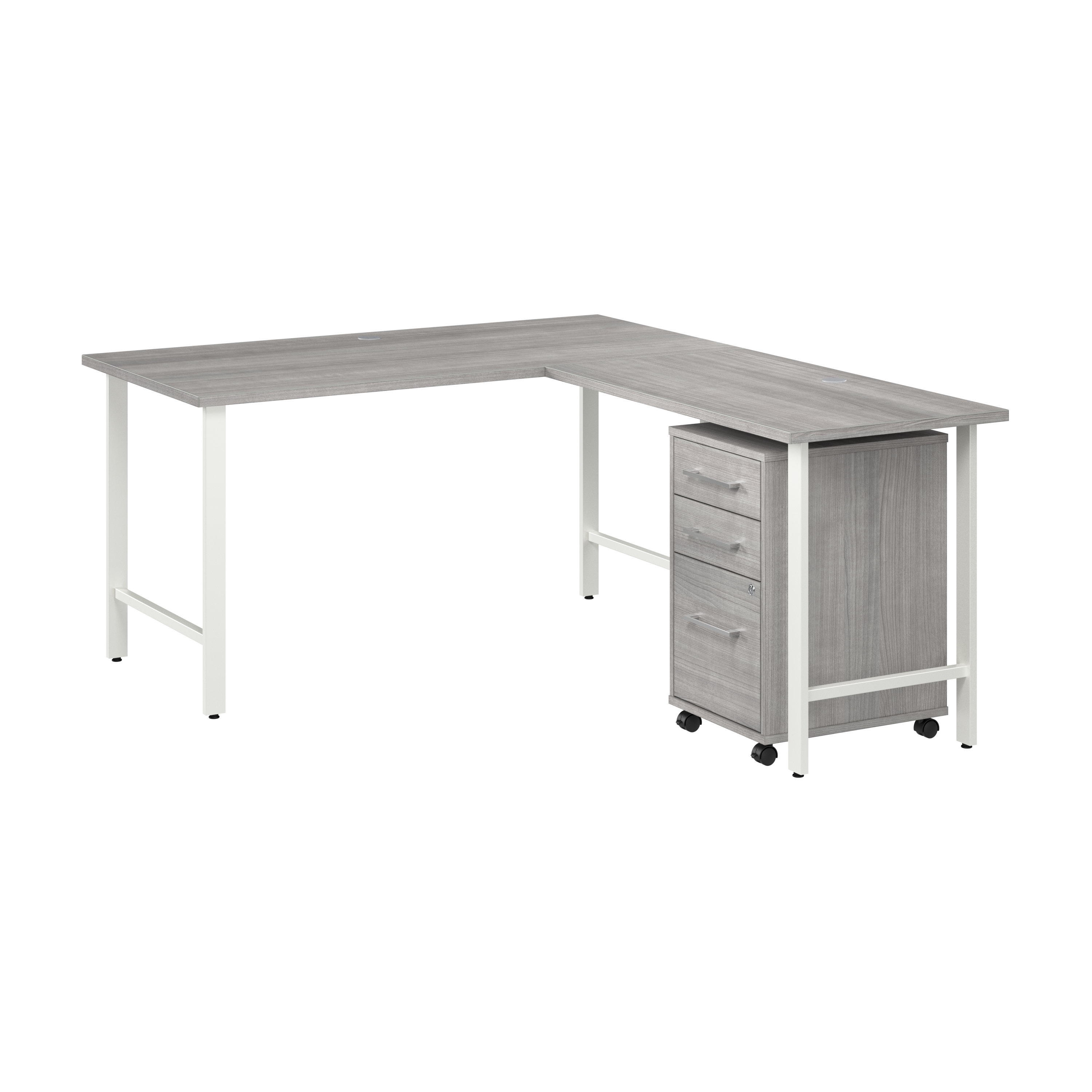 Shop Bush Business Furniture Hustle 60W x 30D L Shaped Computer Desk with 3 Drawer Mobile File Cabinet 02 HUS006PG #color_platinum gray