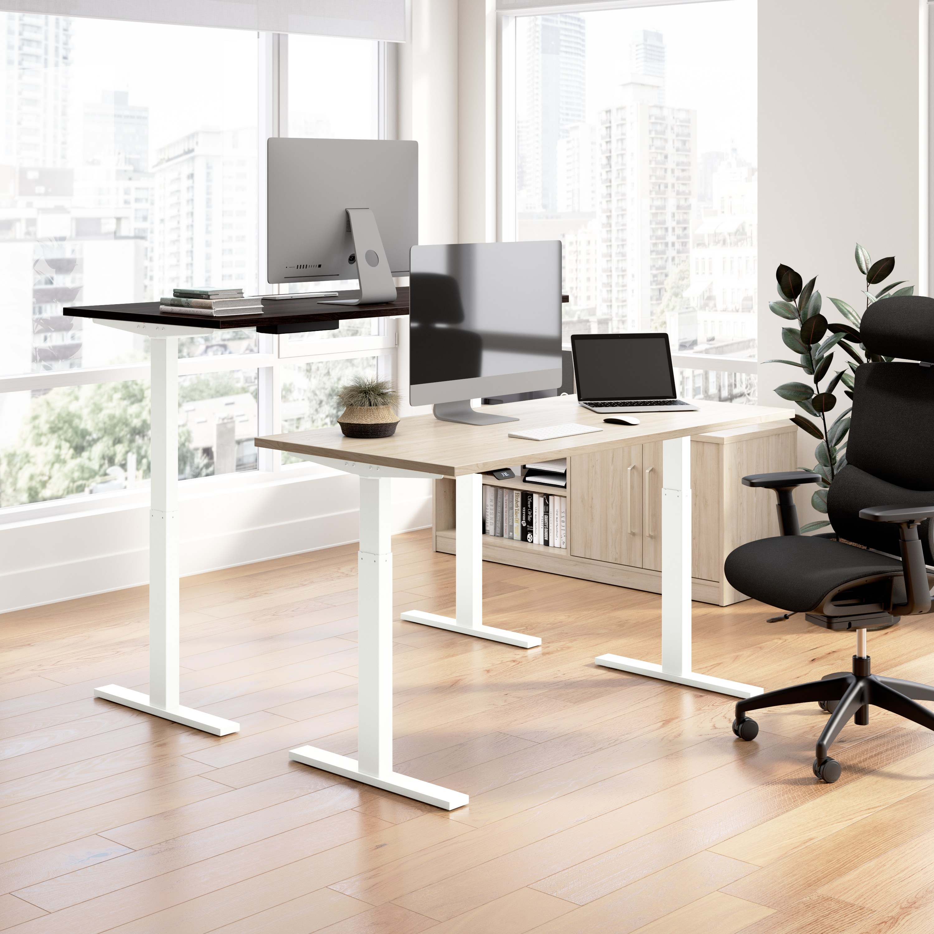 Shop Bush Business Furniture Move 60 Series 60W Height Adjustable L Shaped Standing Desk 03 M6SL6078BWWK #color_black walnut/white powder coat