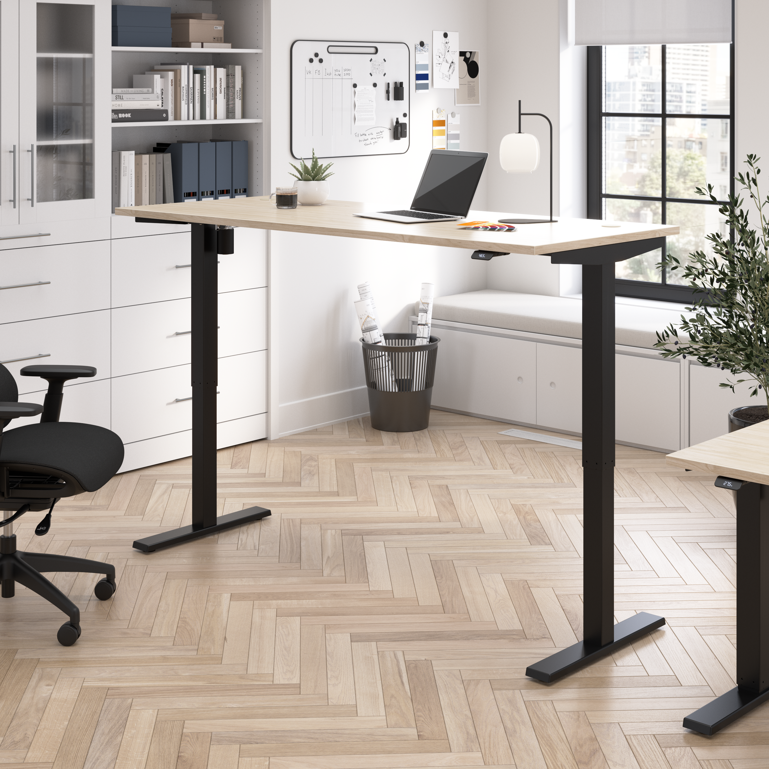 Shop Bush Business Furniture Move 40 Series 72W x 30D Electric Height Adjustable Standing Desk 01 M4S7230NEBK #color_natural elm/black powder coat