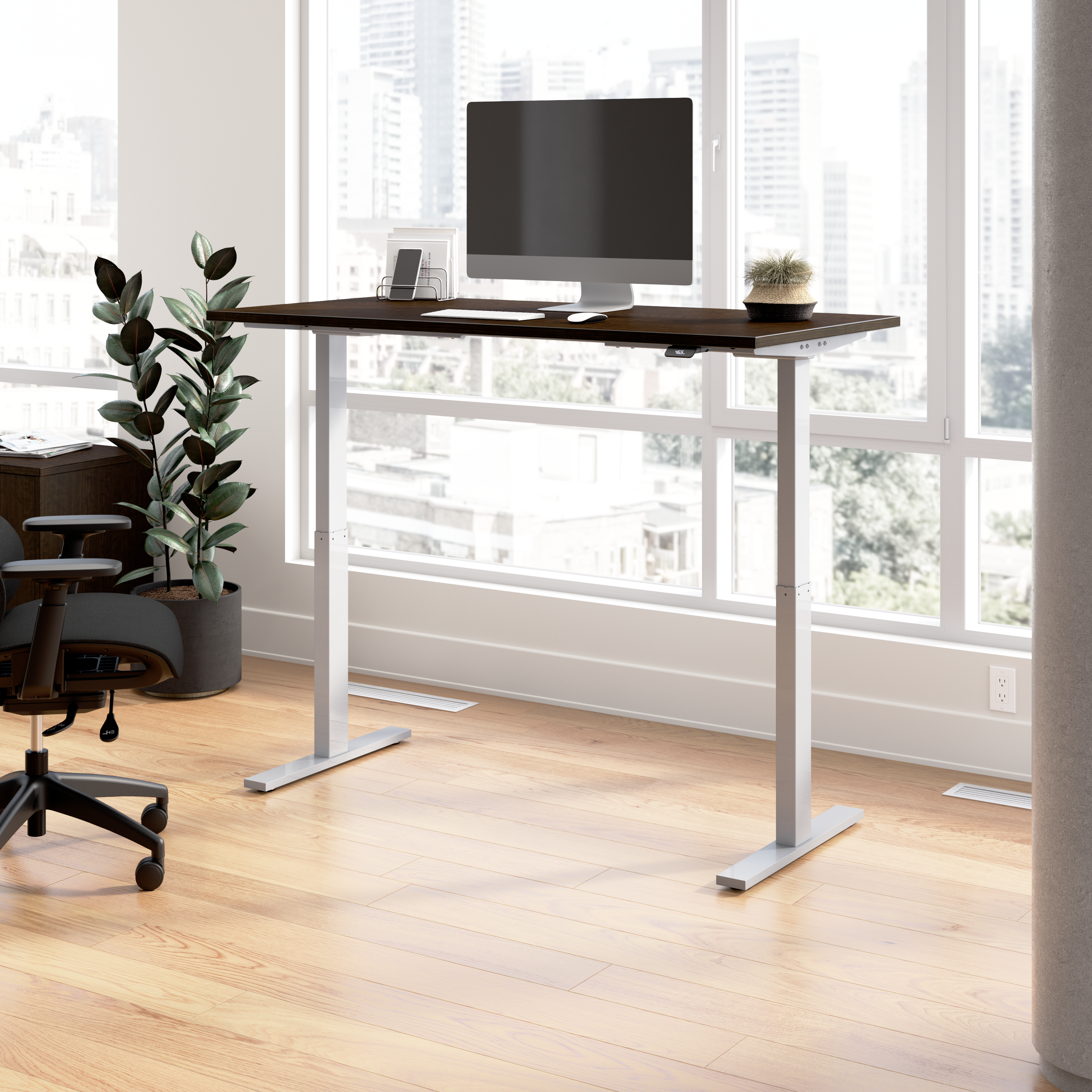 Shop Bush Business Furniture Move 60 Series 60W x 30D Electric Height Adjustable Standing Desk 01 M6S6030MRSK #color_mocha cherry/cool gray metallic