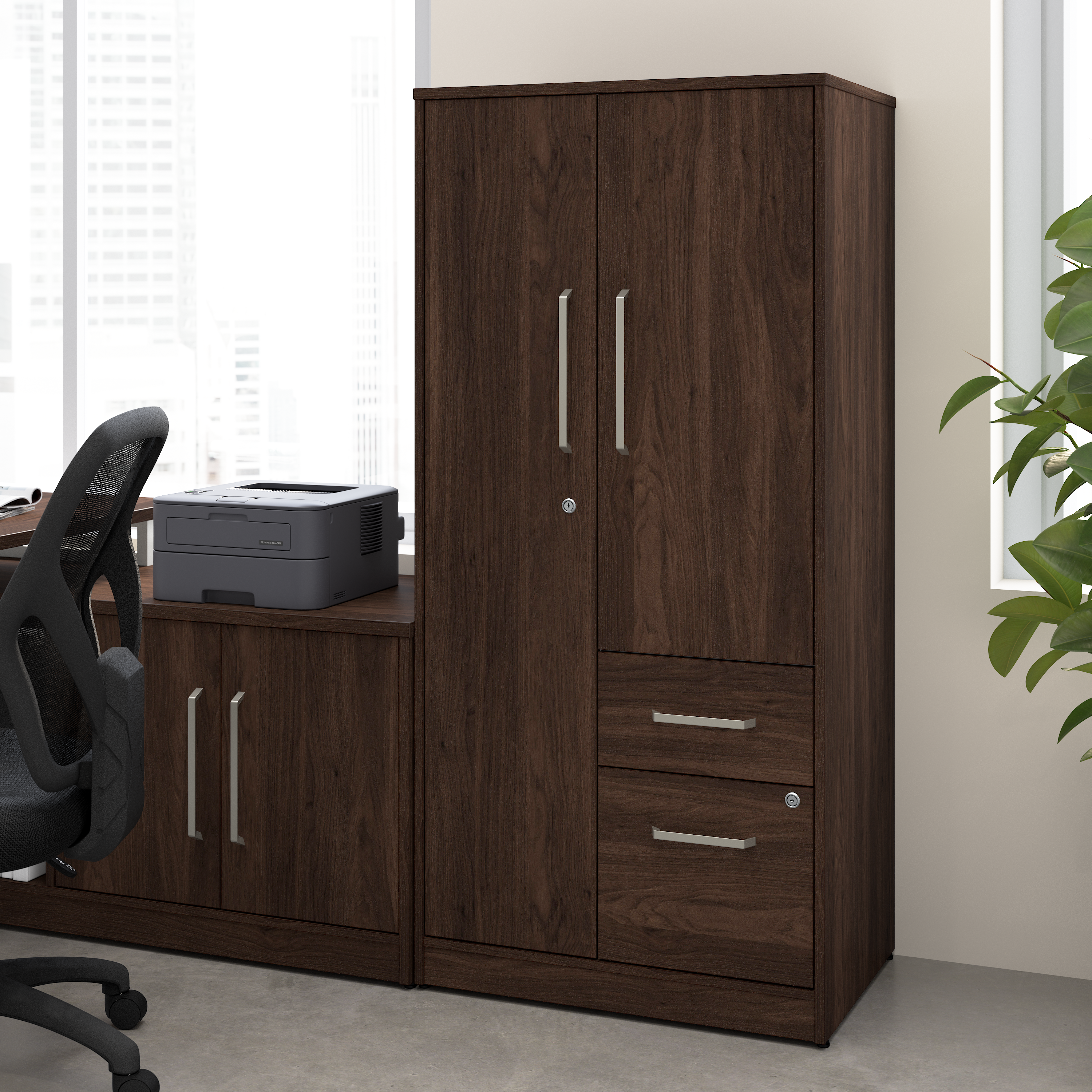 Shop Bush Business Furniture Vista Wardrobe Cabinet with Drawers 01 VSS130BWK #color_black walnut