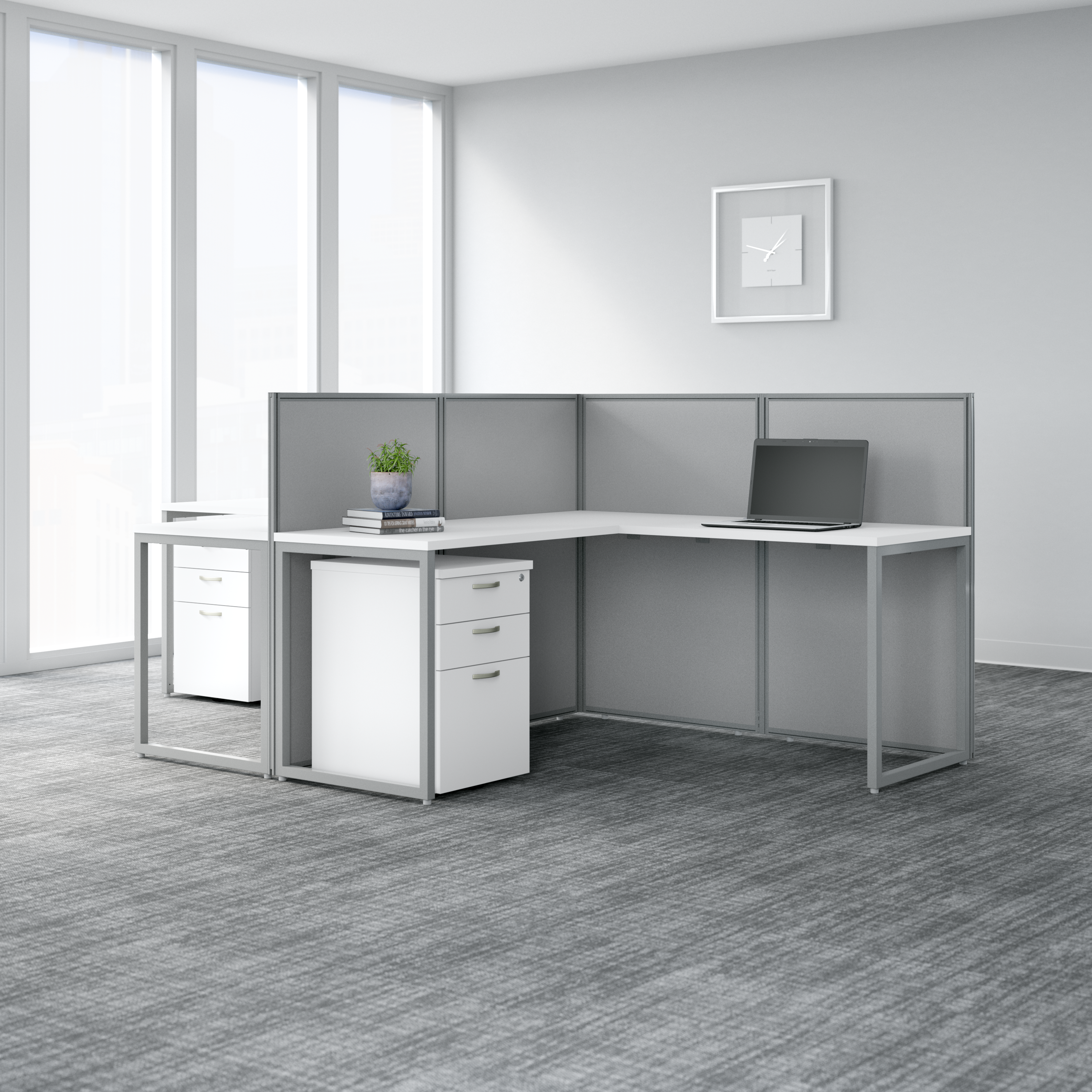 Shop Bush Business Furniture Easy Office 60W L Shaped Cubicle Desk with File Cabinet and 45H Panels 05 EOD360SWH-03K #color_pure white/silver gray fabric