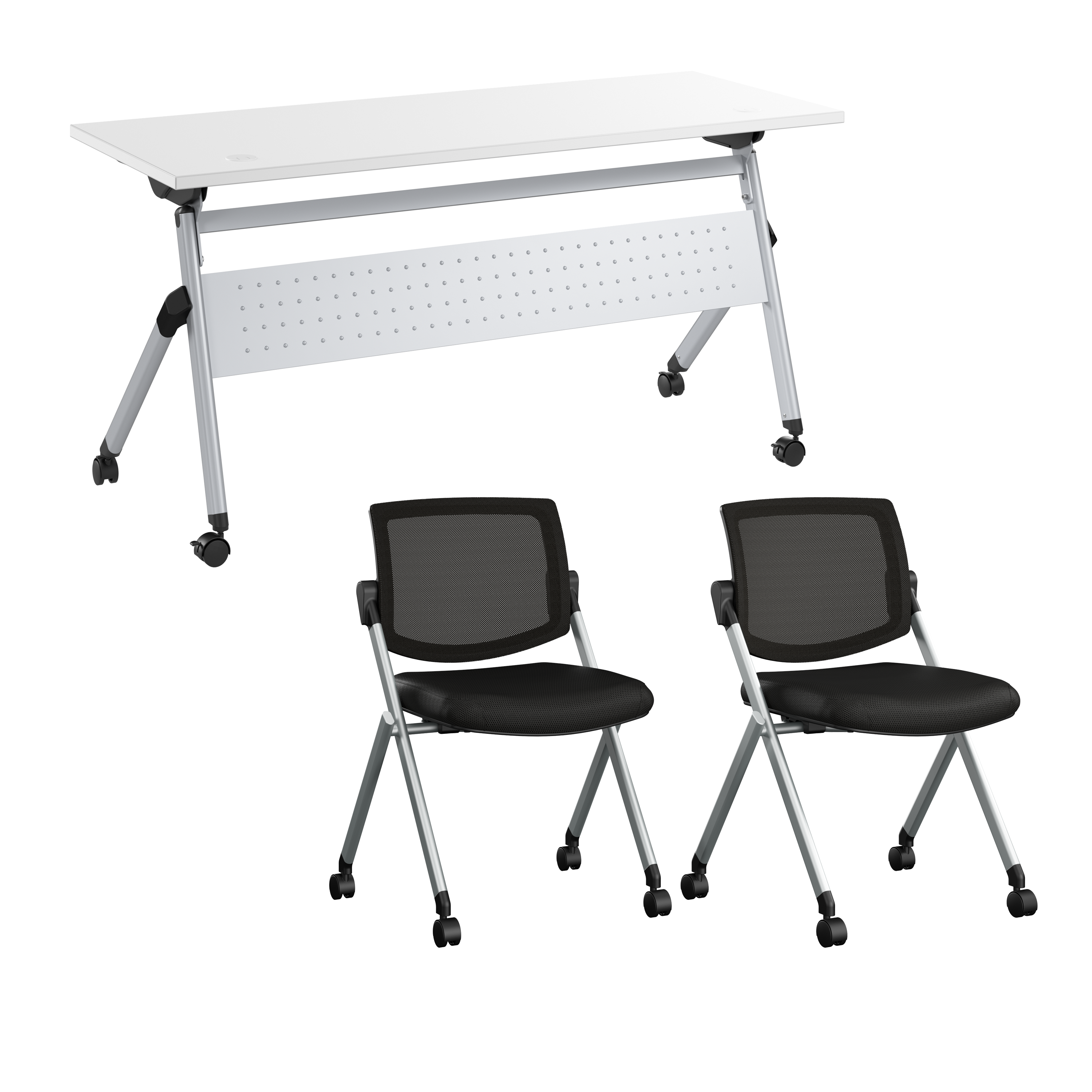 Shop Bush Business Furniture Envision 60W Folding Training Table and 2 Folding Chairs 02 NVS003WH #color_white/cool gray metallic