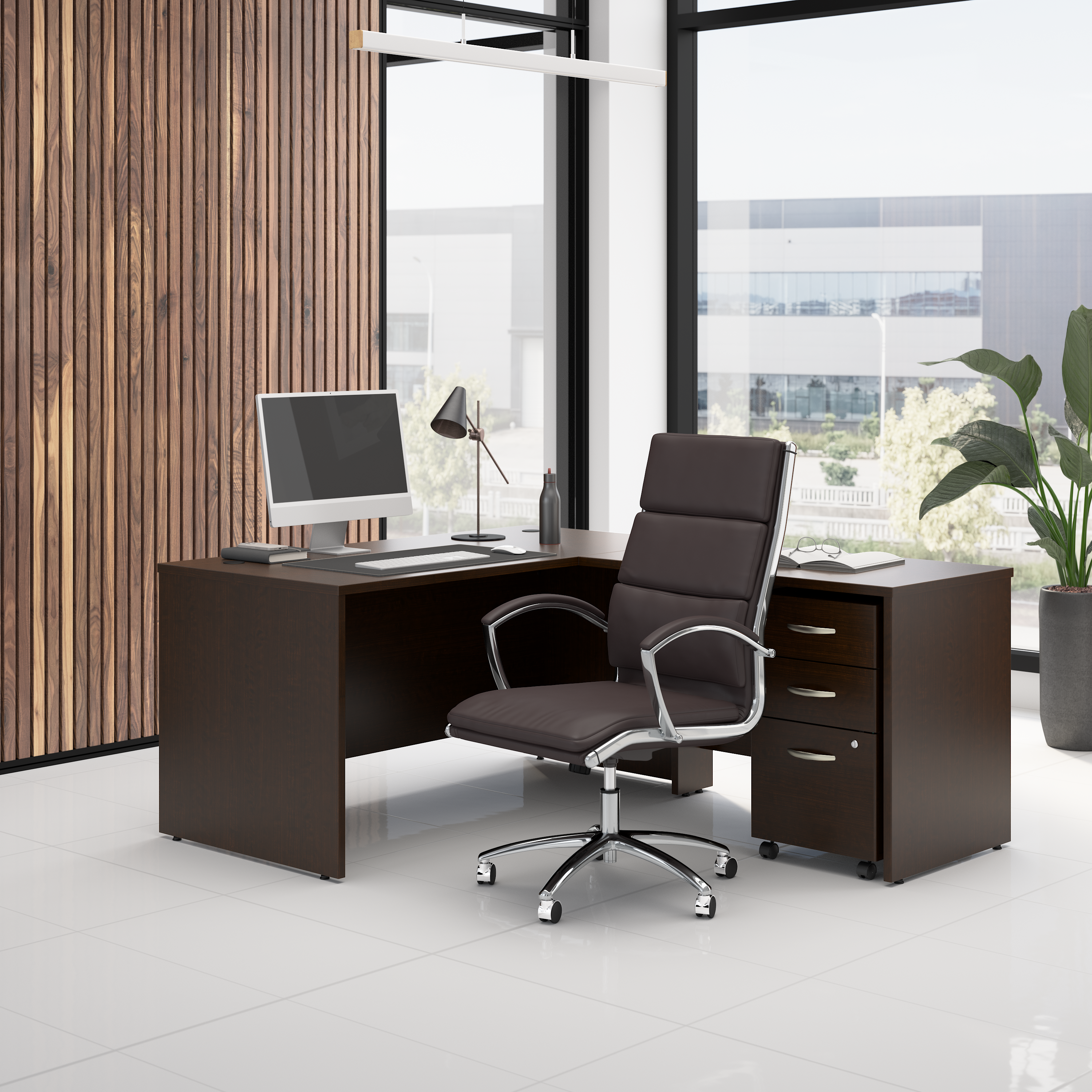 Shop Bush Business Furniture Series C 60W L Shaped Desk with 42W Return and Mobile File Cabinet 01 SRC168MRSU #color_mocha cherry