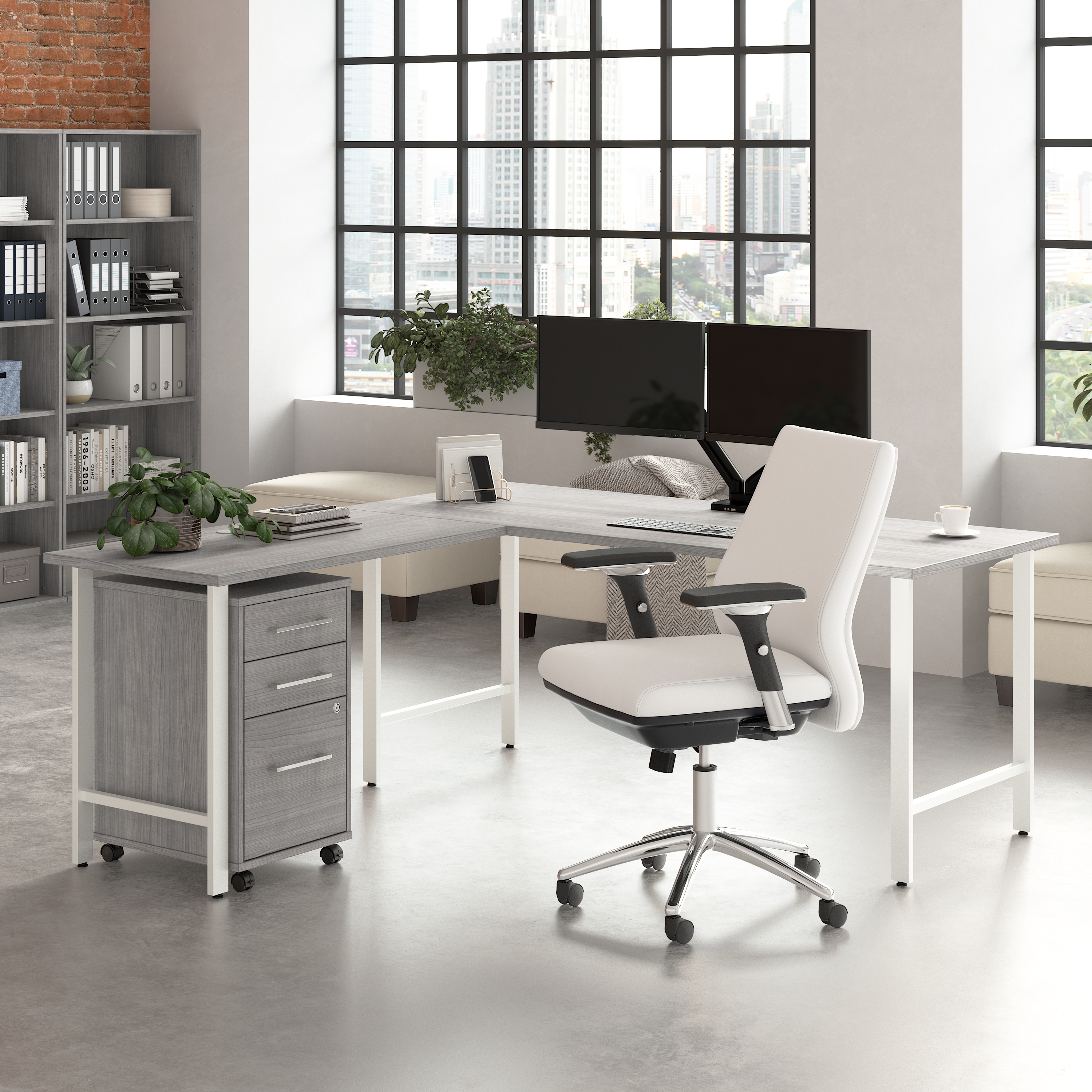 Shop Bush Business Furniture Hustle 72W x 30D L Shaped Computer Desk with 3 Drawer Mobile File Cabinet 01 HUS013PG #color_platinum gray