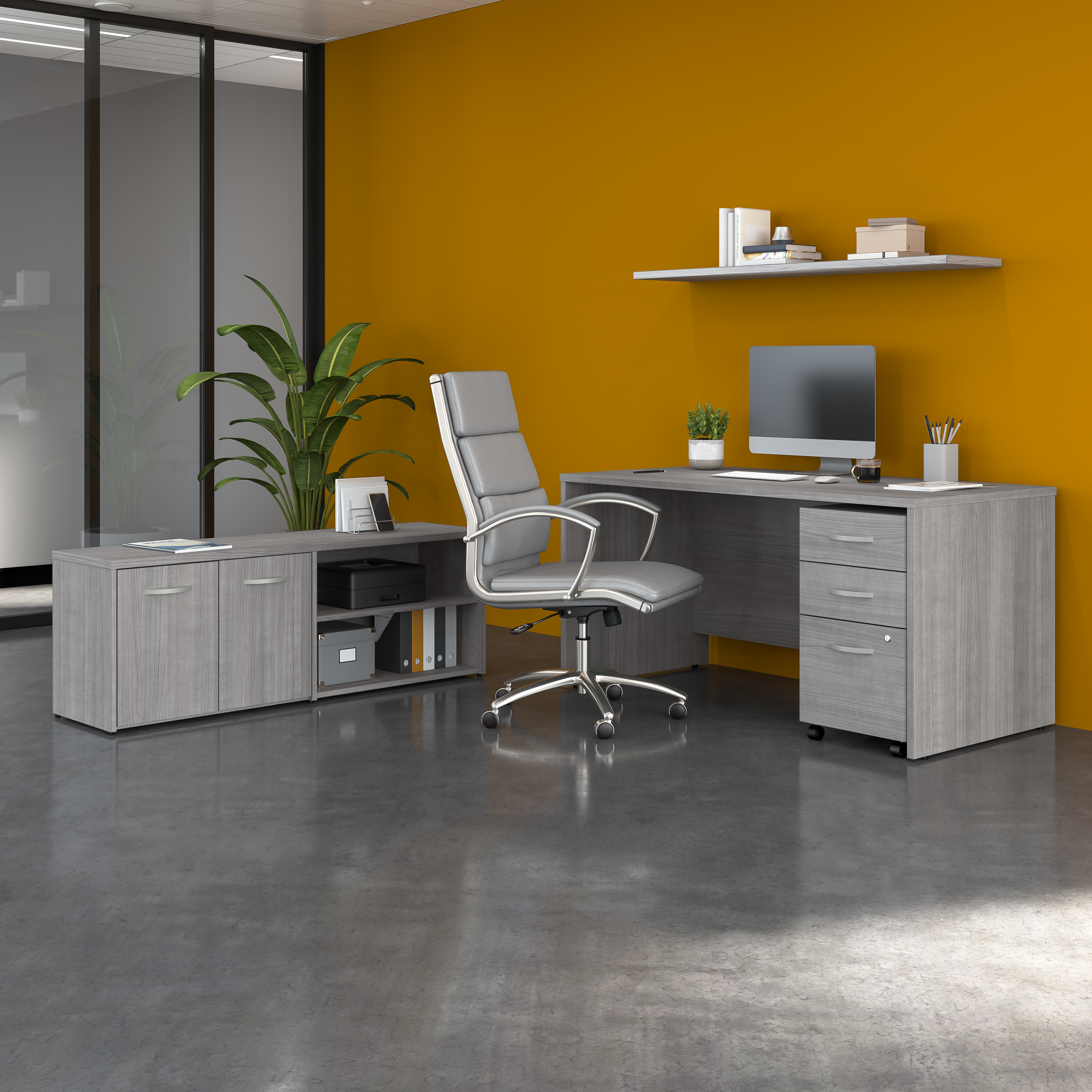 Shop Bush Business Furniture Studio C 60W x 30D Office Desk with Storage Return and Mobile File Cabinet 01 STC042PGSU #color_platinum gray