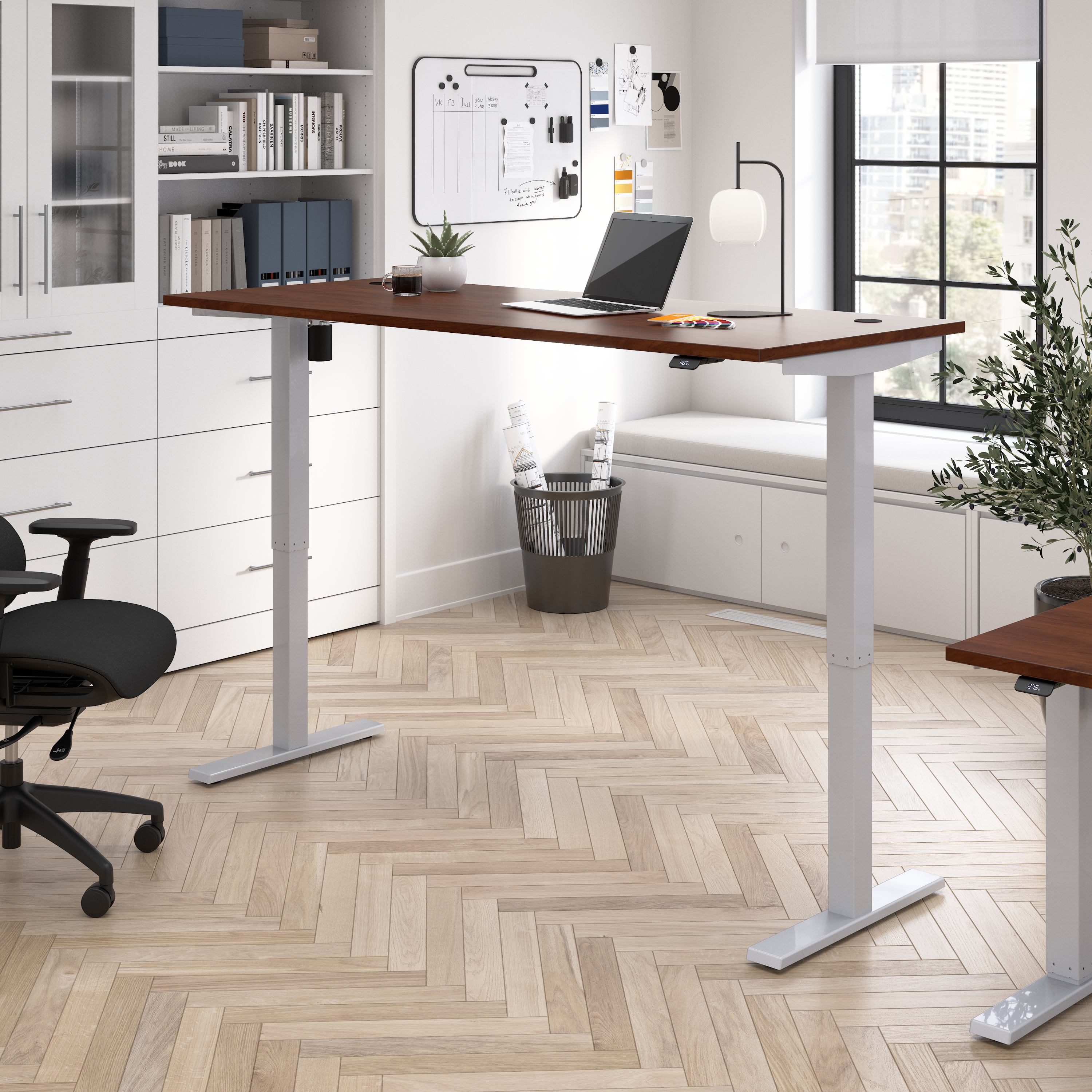 Shop Bush Business Furniture Move 40 Series 72W x 30D Electric Height Adjustable Standing Desk 01 M4S7230HCSK #color_hansen cherry/cool gray metallic