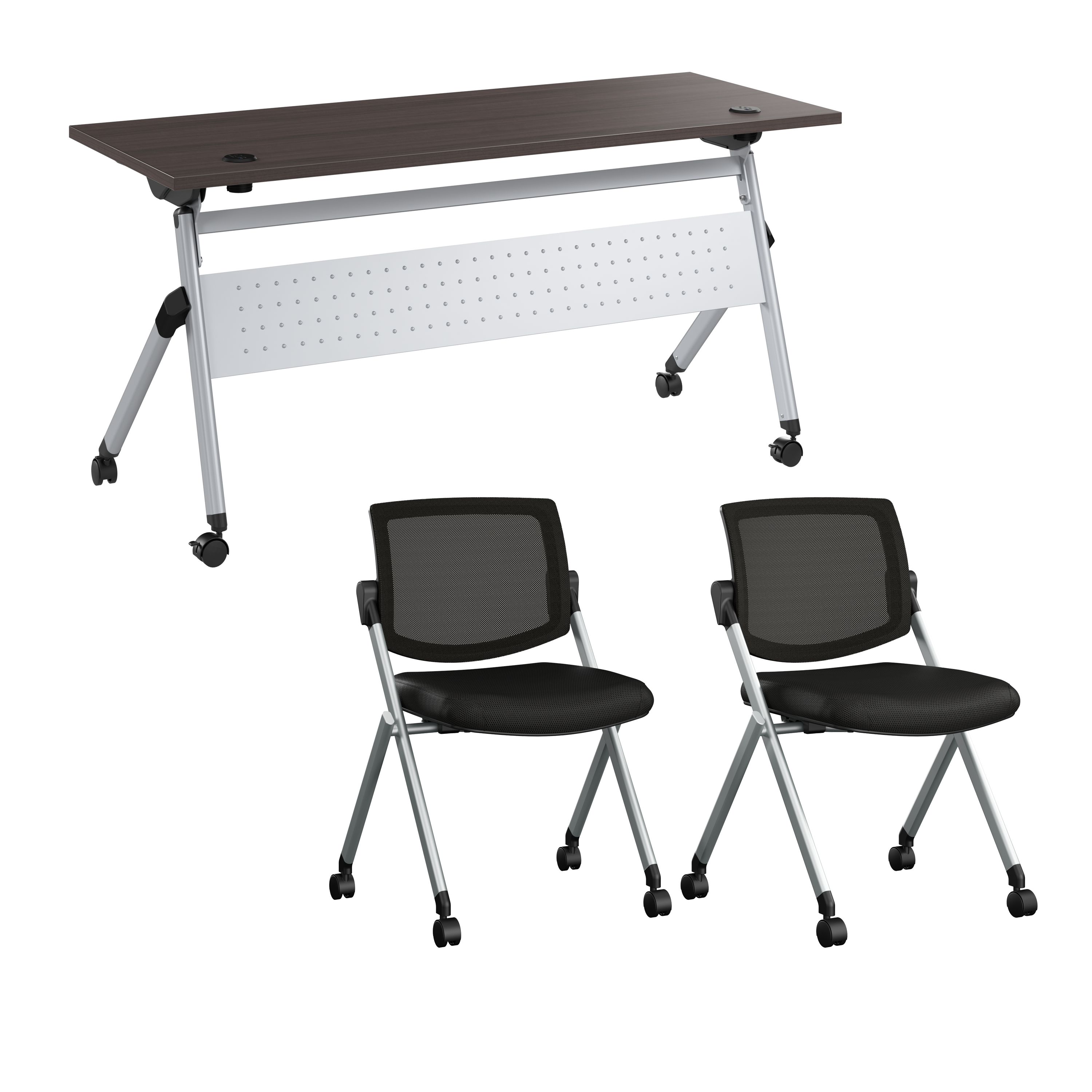 Shop Bush Business Furniture Envision 60W Folding Training Table with Powered Grommets and 2 Chairs 02 NVS007SG #color_storm gray/cool gray metallic